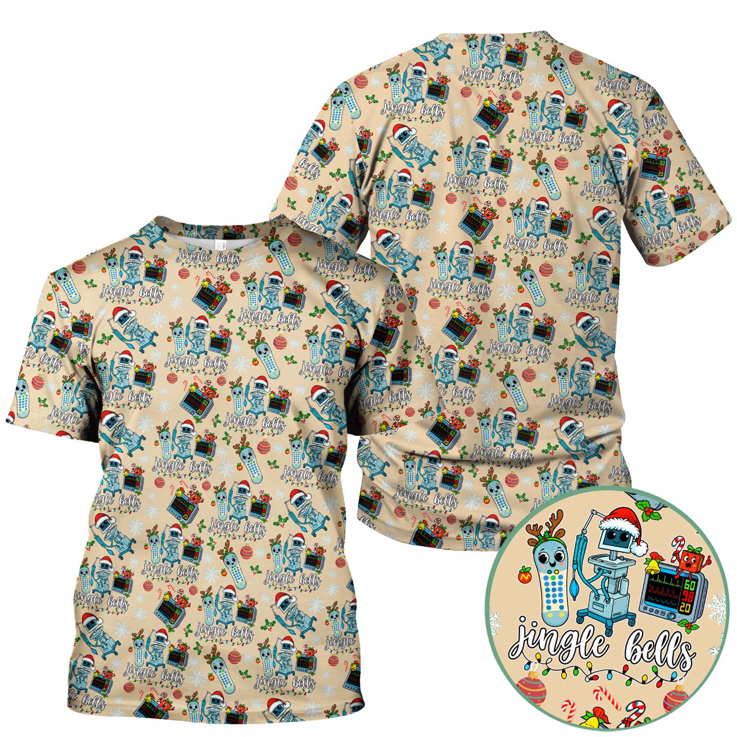 Funny Jingle Bells Holiday Scrub Top - Funny Christmas Scrubs for Nurses - Breathable Fabrics Nursing Uniform