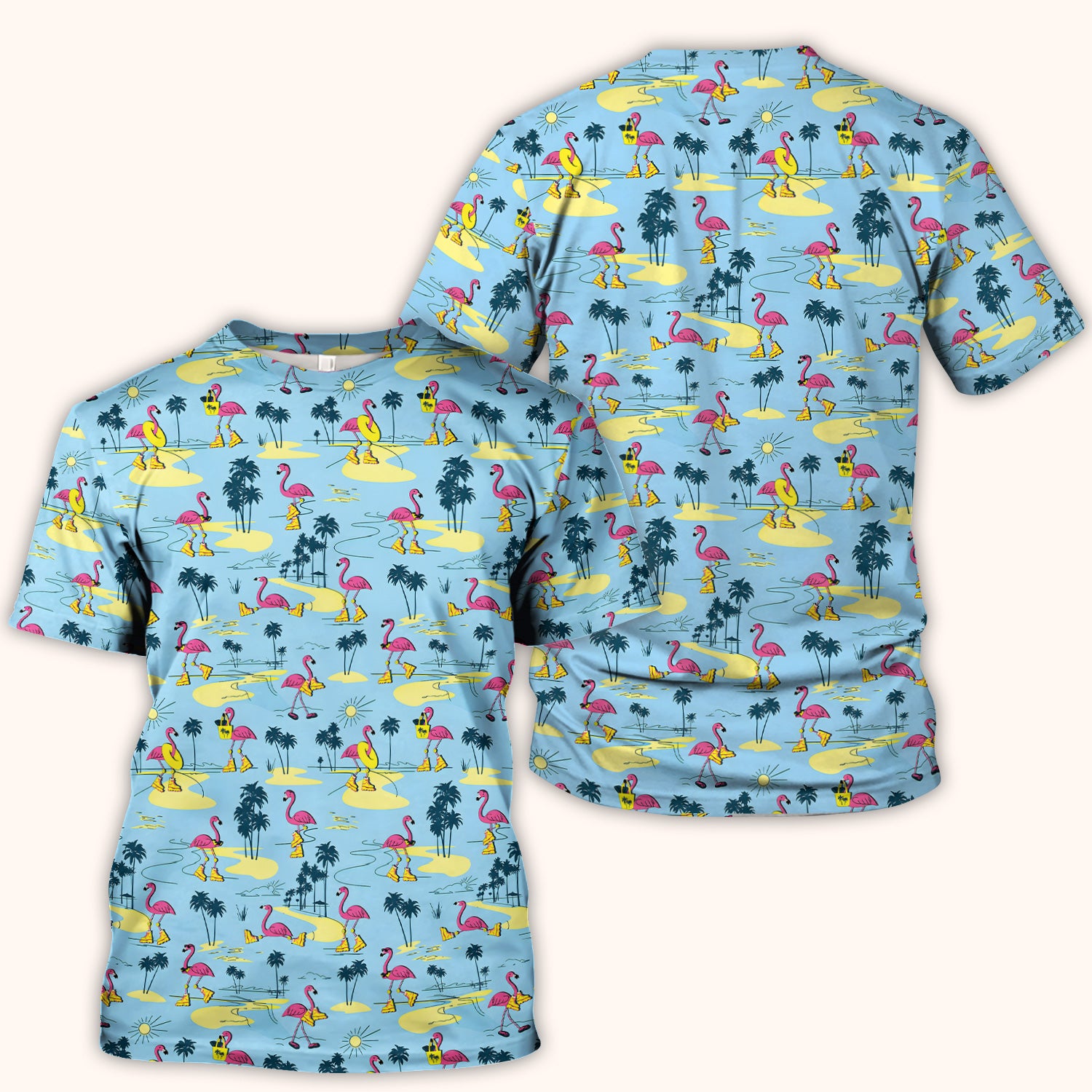 Retro Flamingo Nurse Scrub Top for RN, CNA, Healthcare Workers, Tropical Beach Uniform