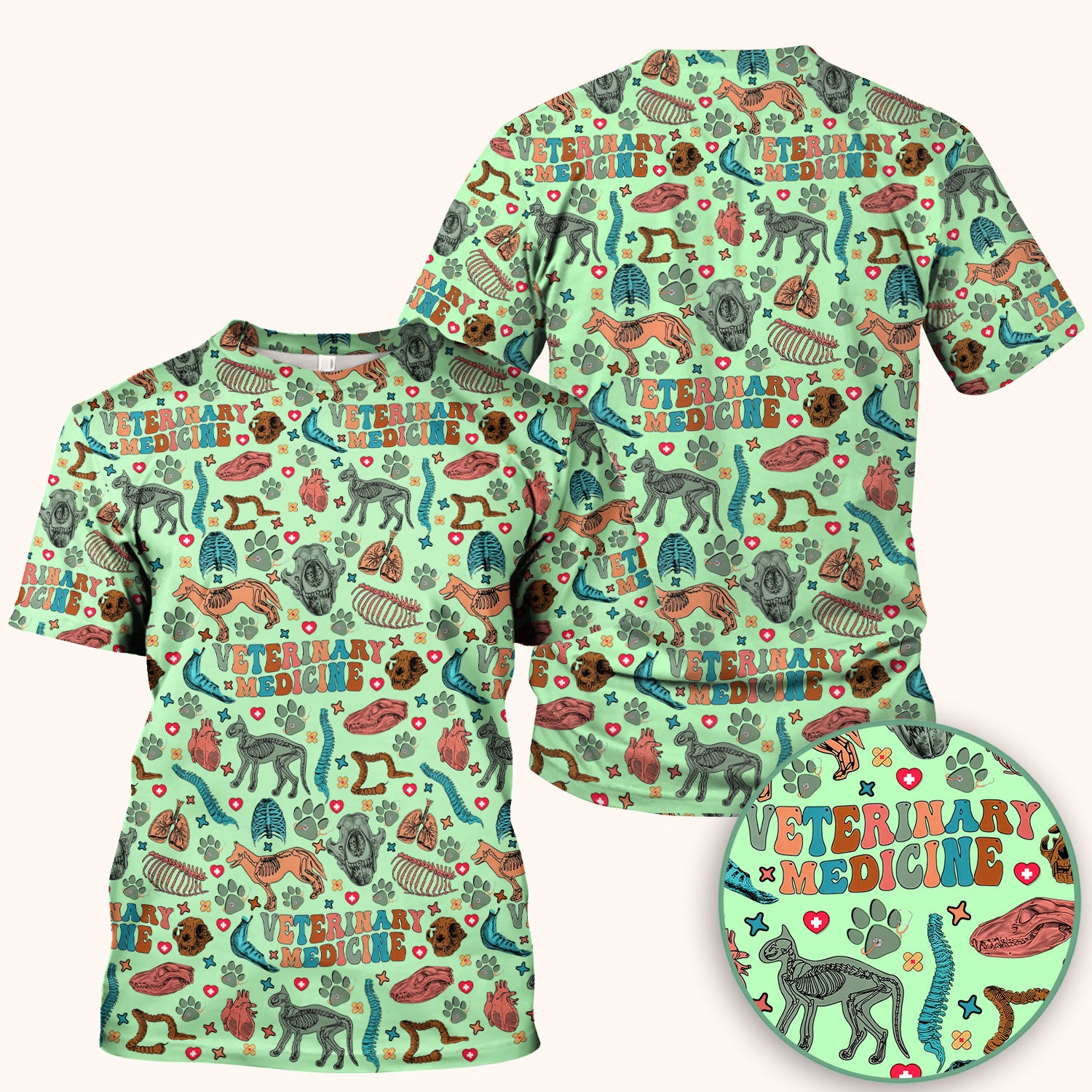 Vet Tech Scrub Top - Veterinary Medicine Pattern - Animal Medical Uniform for Women Nurse Gift