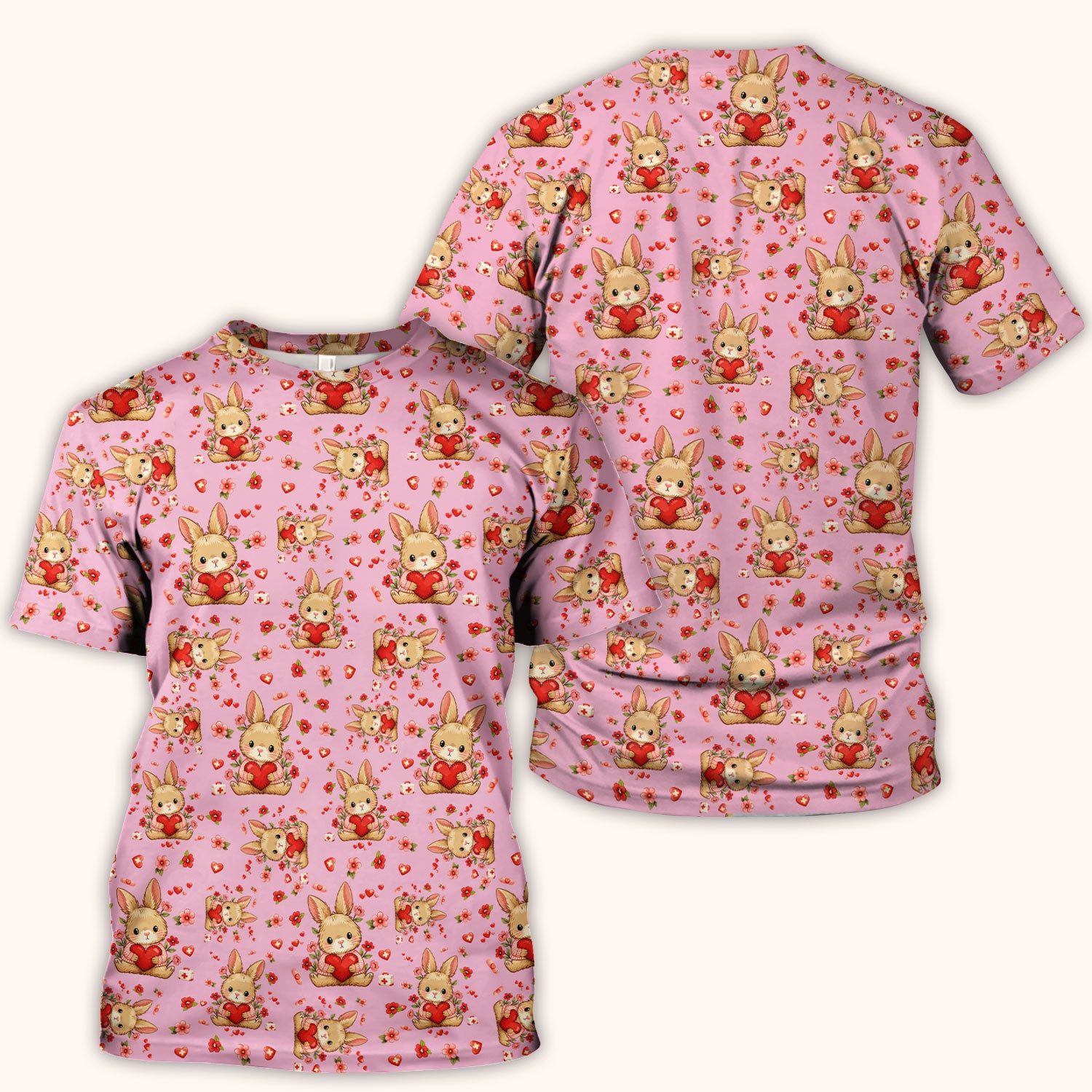 Adorable Bunny Heart Healthcare Design Scrub Top, Comfortable Scrubs for Nurses, Easter