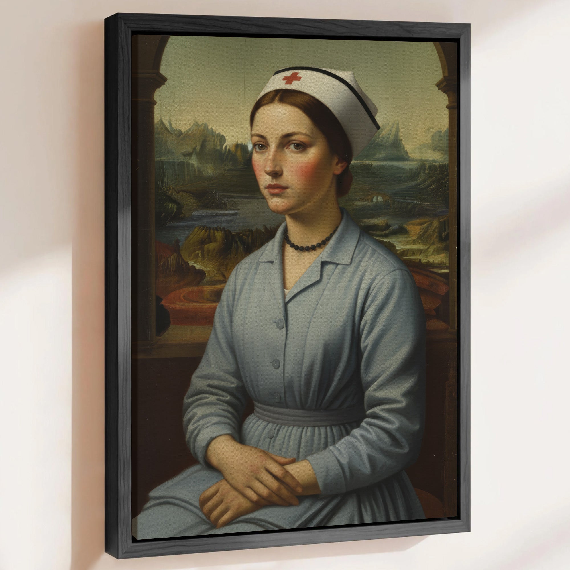 Vintage Nurse Mona Lisa Parody Canvas, Classic Renaissance Style Medical Wall Art, Gift for RN LPN CNA Healthcare Workers