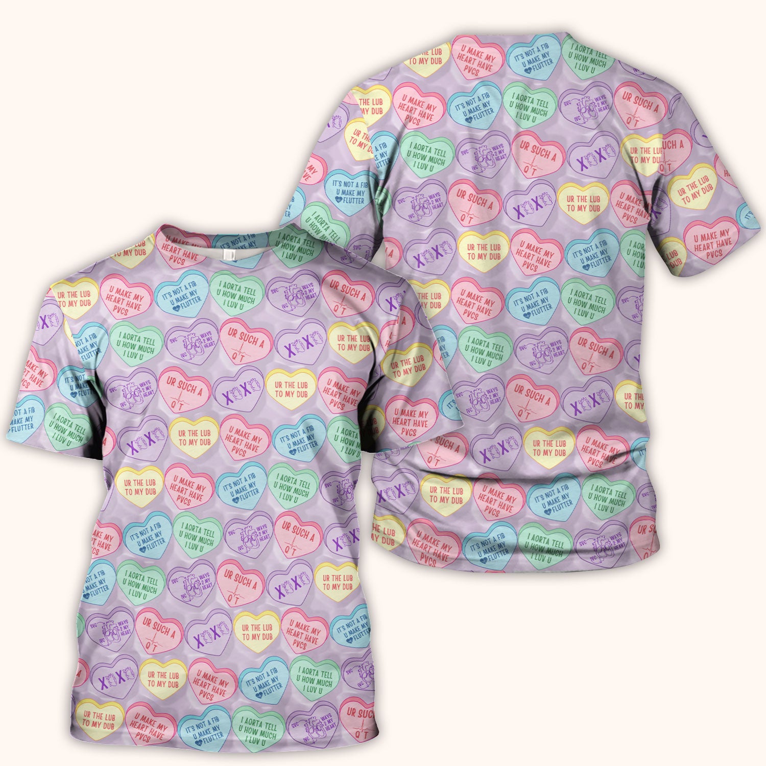 Medical Candy Heart Valentine Pattern Scrub Top, Fun Medical Pattern, Comfortable Scrubs for Nurses