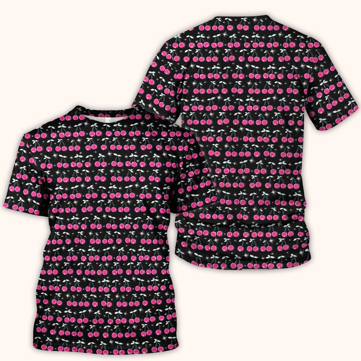 Pink Cherry Sparkle Print Scrub Top, Comfortable Scrubs for Nurses