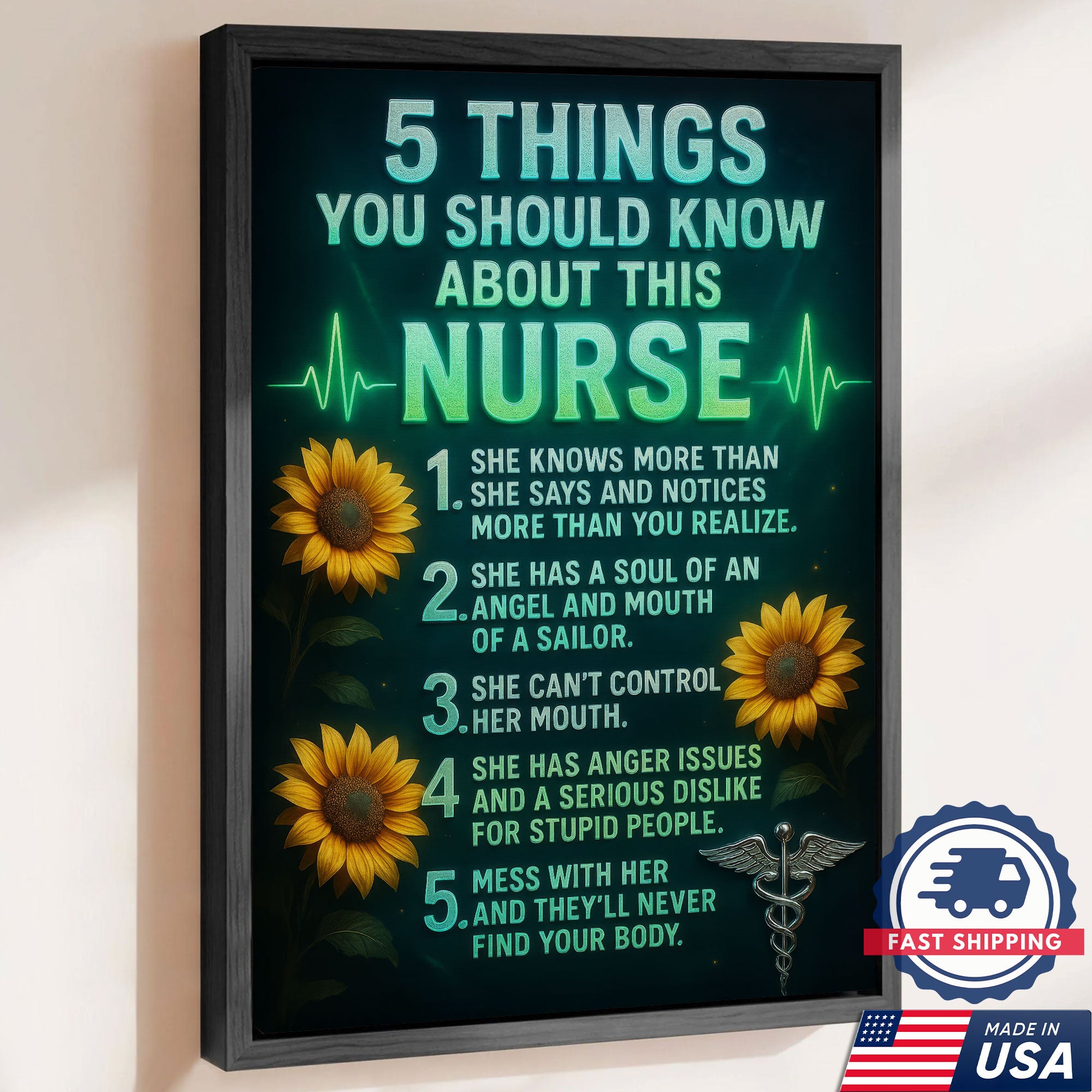 Nurse Canvas Wall Art, 5 Things You Should Know About This Nurse, Funny Gift for RN LPN CNA