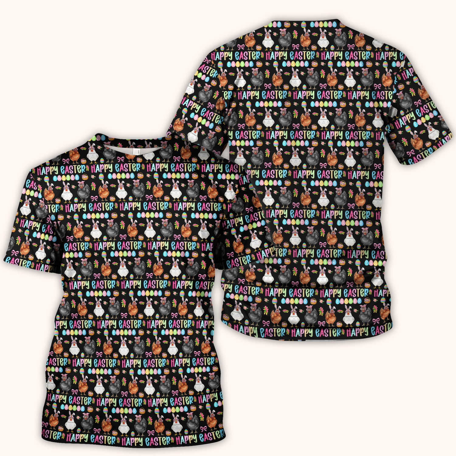 Happy Easter Bunny Eggs Pattern Scrubs Top, Comfortable Scrubs for Nurses
