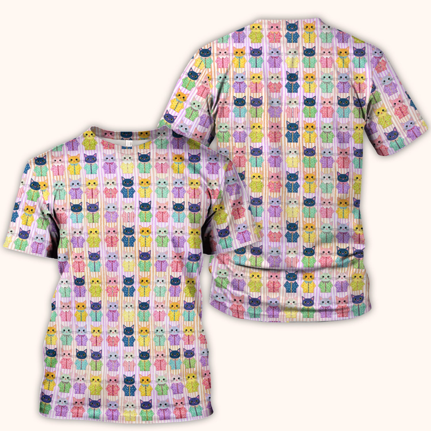 Cute Cat Pajama Pattern Scrub Top, Soft Nursing Workwear Top