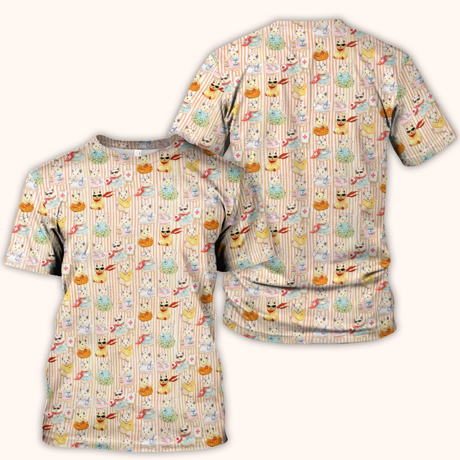 Cute Nurse Hamster Pattern Scrubs Top, Comfortable Scrubs for Nurses