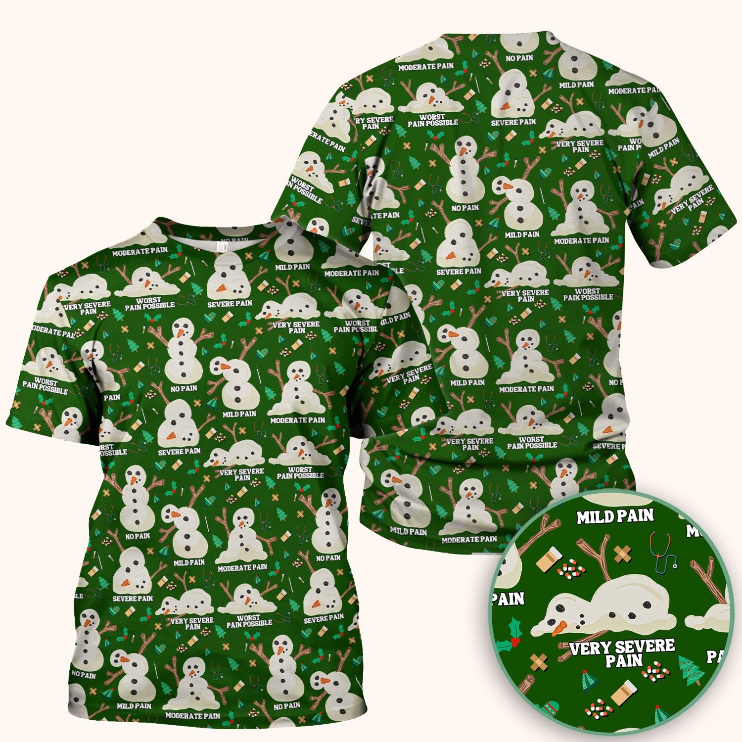 Funny Snowman Pain Scale Scrub Top for Nurse - Christmas Medical Shirt for Women RN LPN CNA - Cute Winter Nursing Uniform