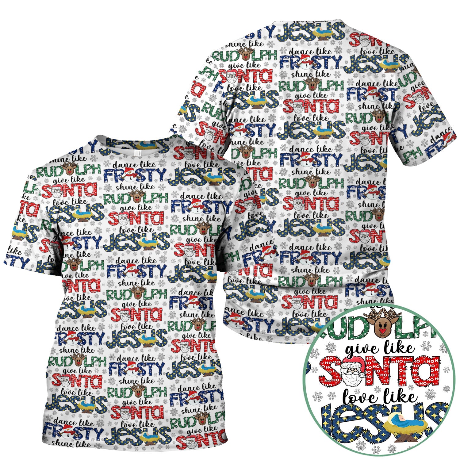 Christmas Rudolph Nurse Scrub Top for Women - Dance Like Frosty Shine Like Rudolph Give Like Santa Love Like Jesus - Holiday Med Shirt