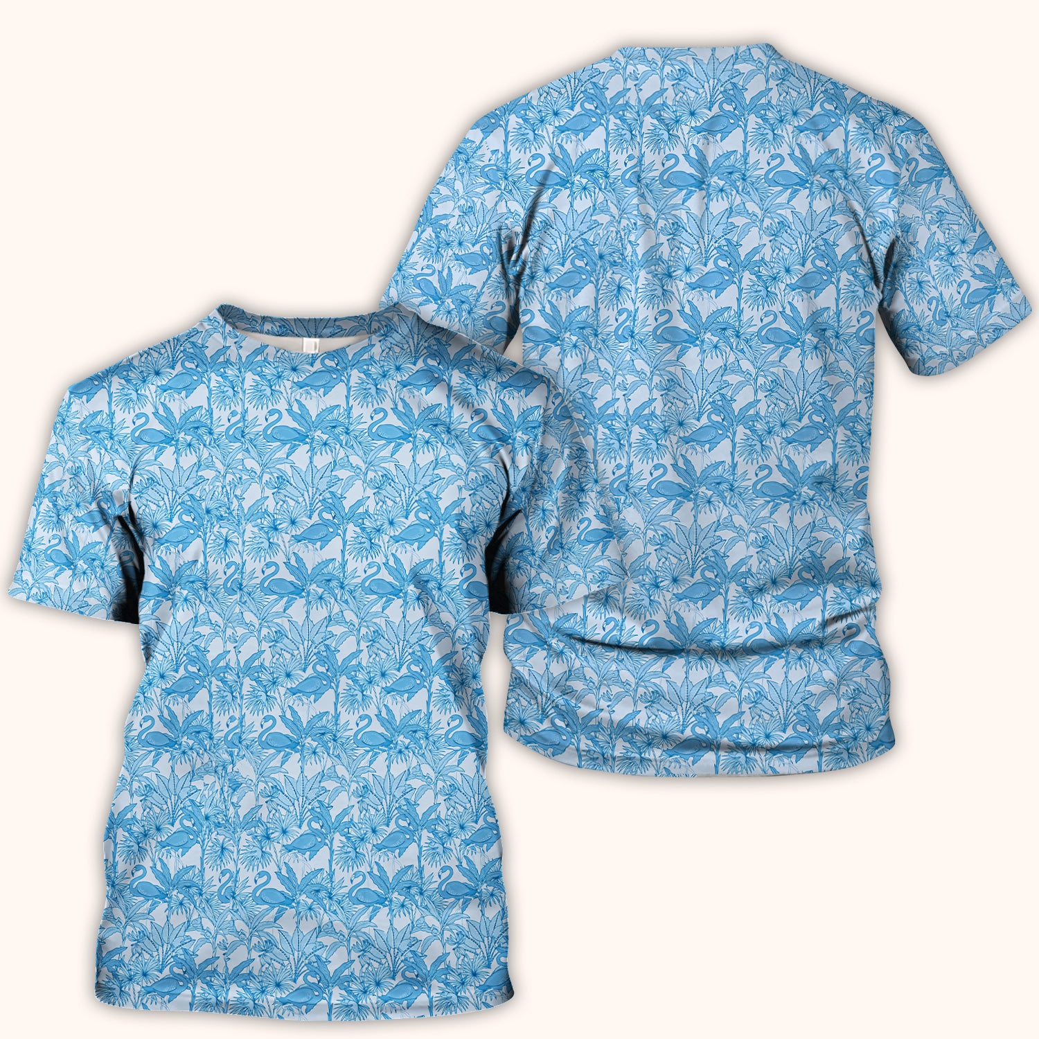 Tropical Flamingo Palm Leaves Pattern Scrub Top, Comfortable Scrubs for Nurses