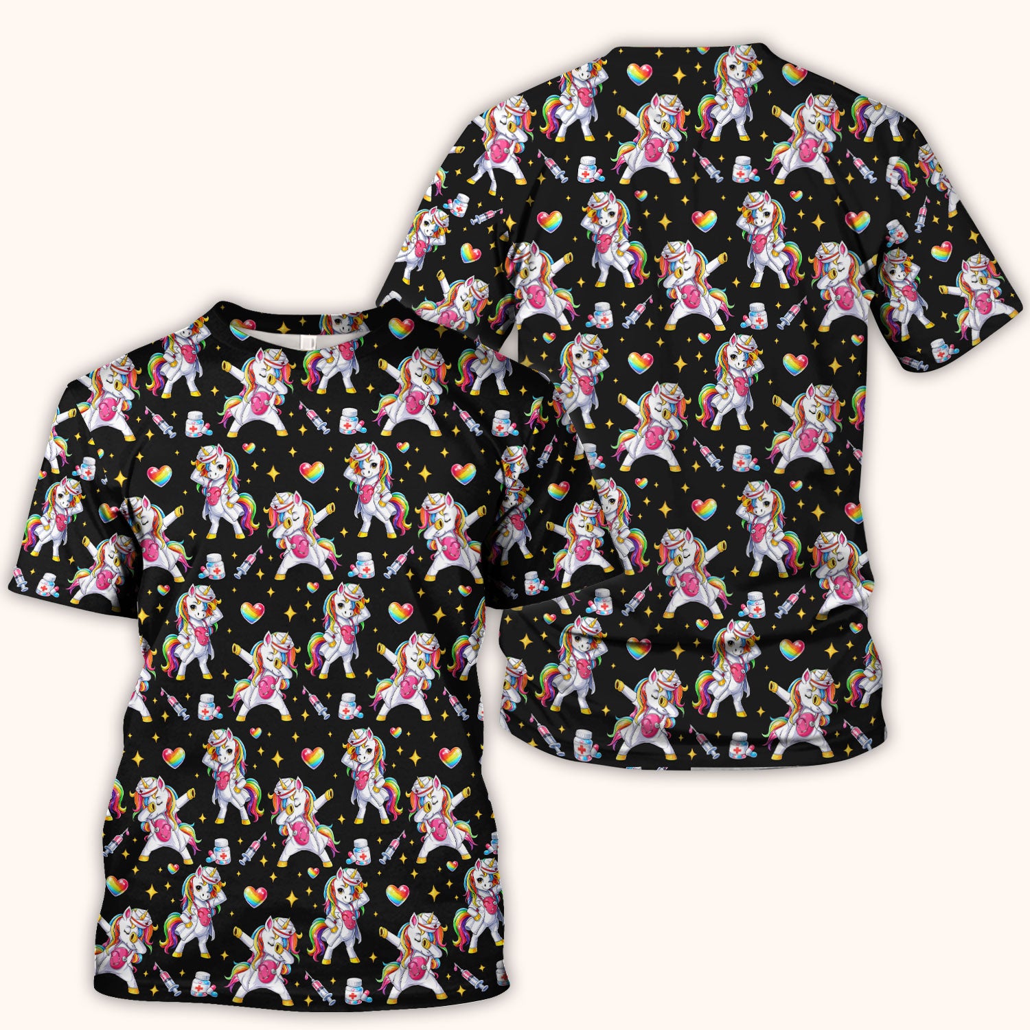 Playful Nurse Unicorn Rainbow Pattern Scrub Top, Comfortable Scrubs for Nurses