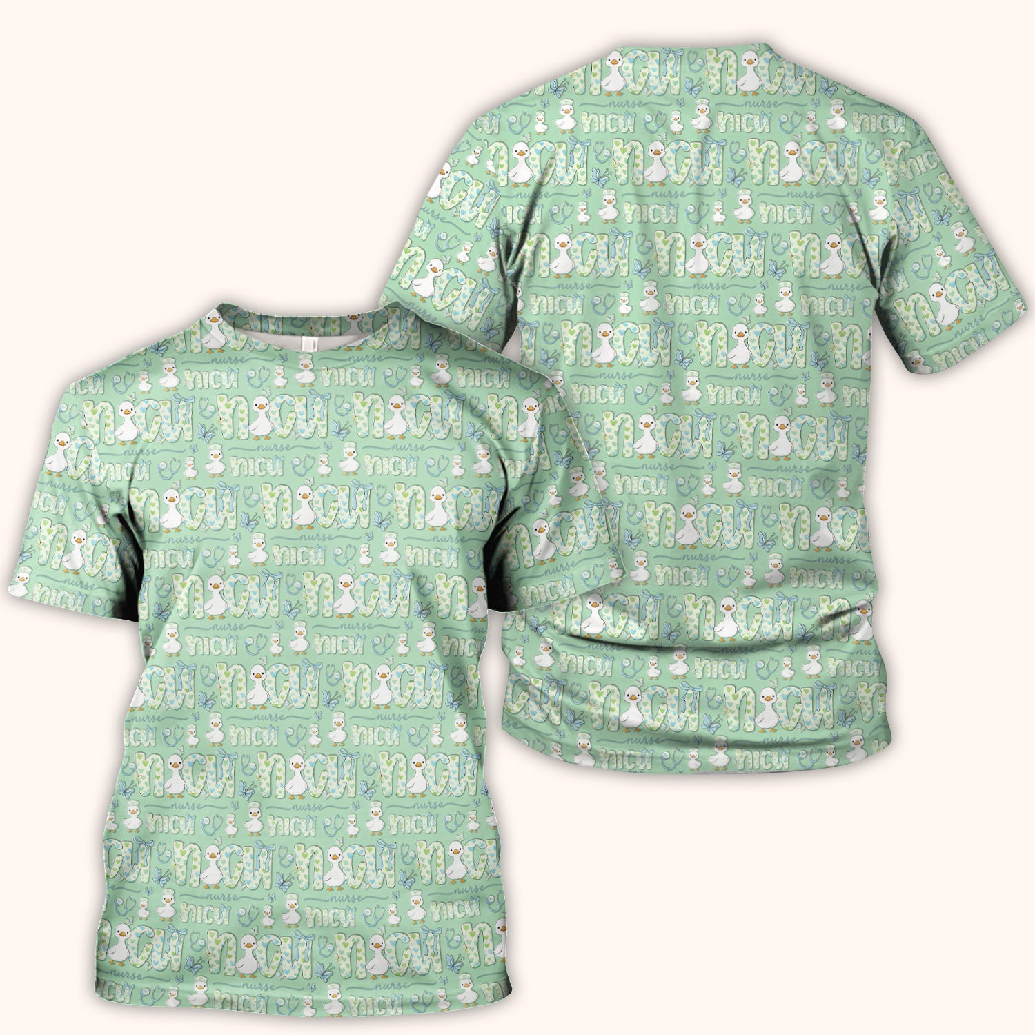 NICU Nurse Duck Pattern Scrub Top, Comfortable Scrubs for Nurses