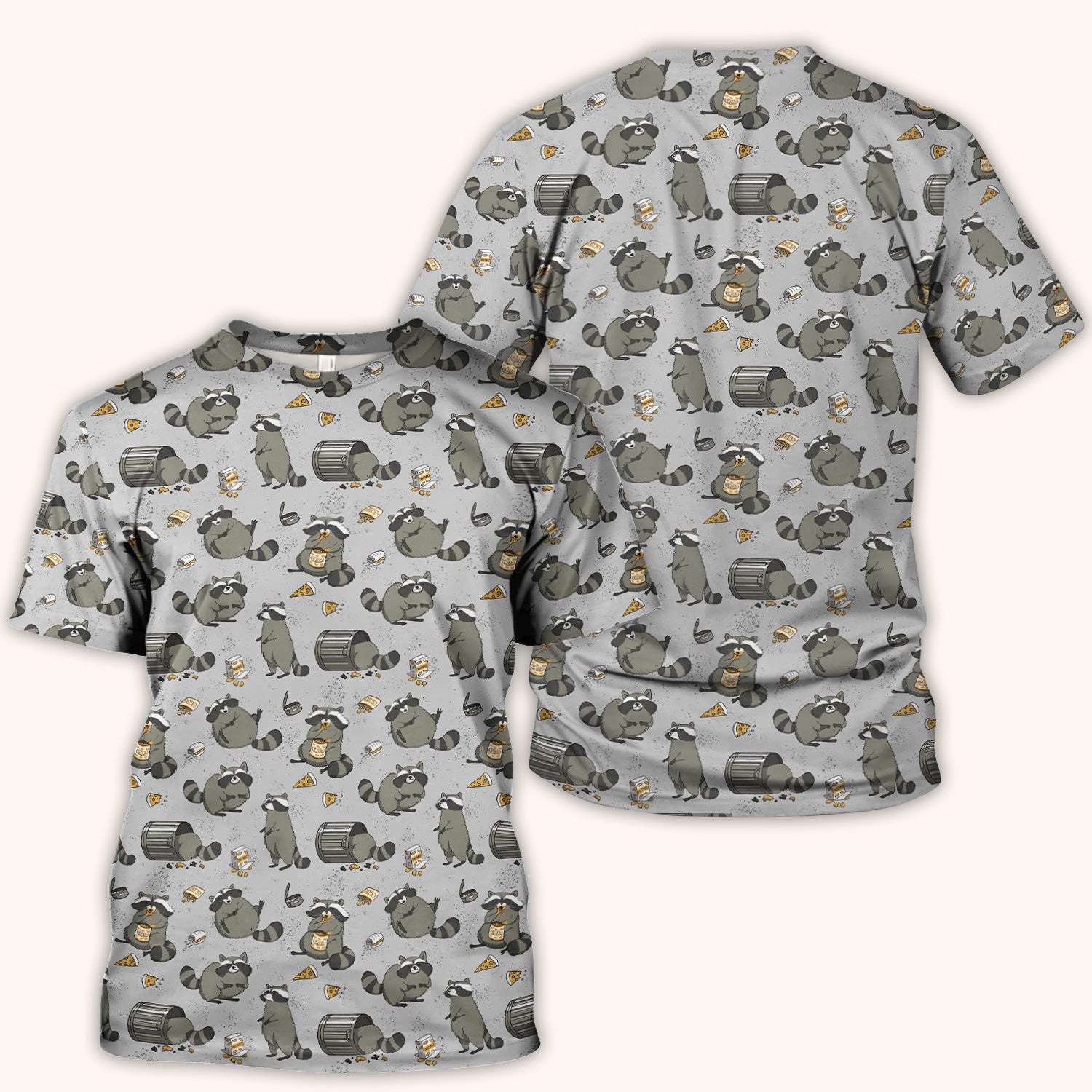 Raccoon Snack And Trash Can Pattern Scrub Top, Breathable Fabrics Nursing Uniform