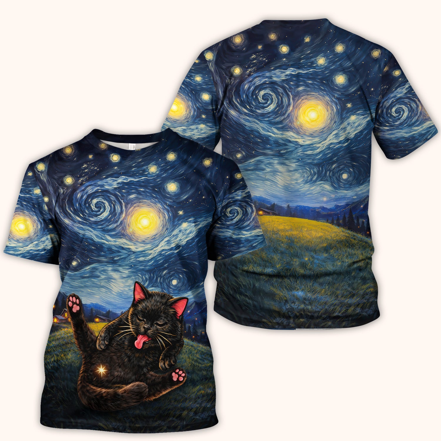 Funny Black Cat Cosmic Night Sky Pattern Scrub Top, Comfortable Scrubs for Nurses