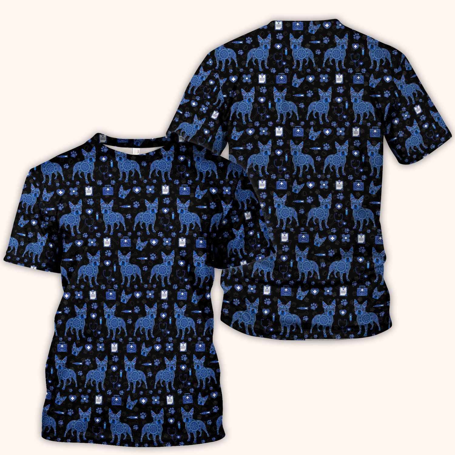 Blue Heeler Australian Cattle Dog Scrub Top, Australia Dot Art Pattern Shirt, Breathable Fabrics Nursing Uniform