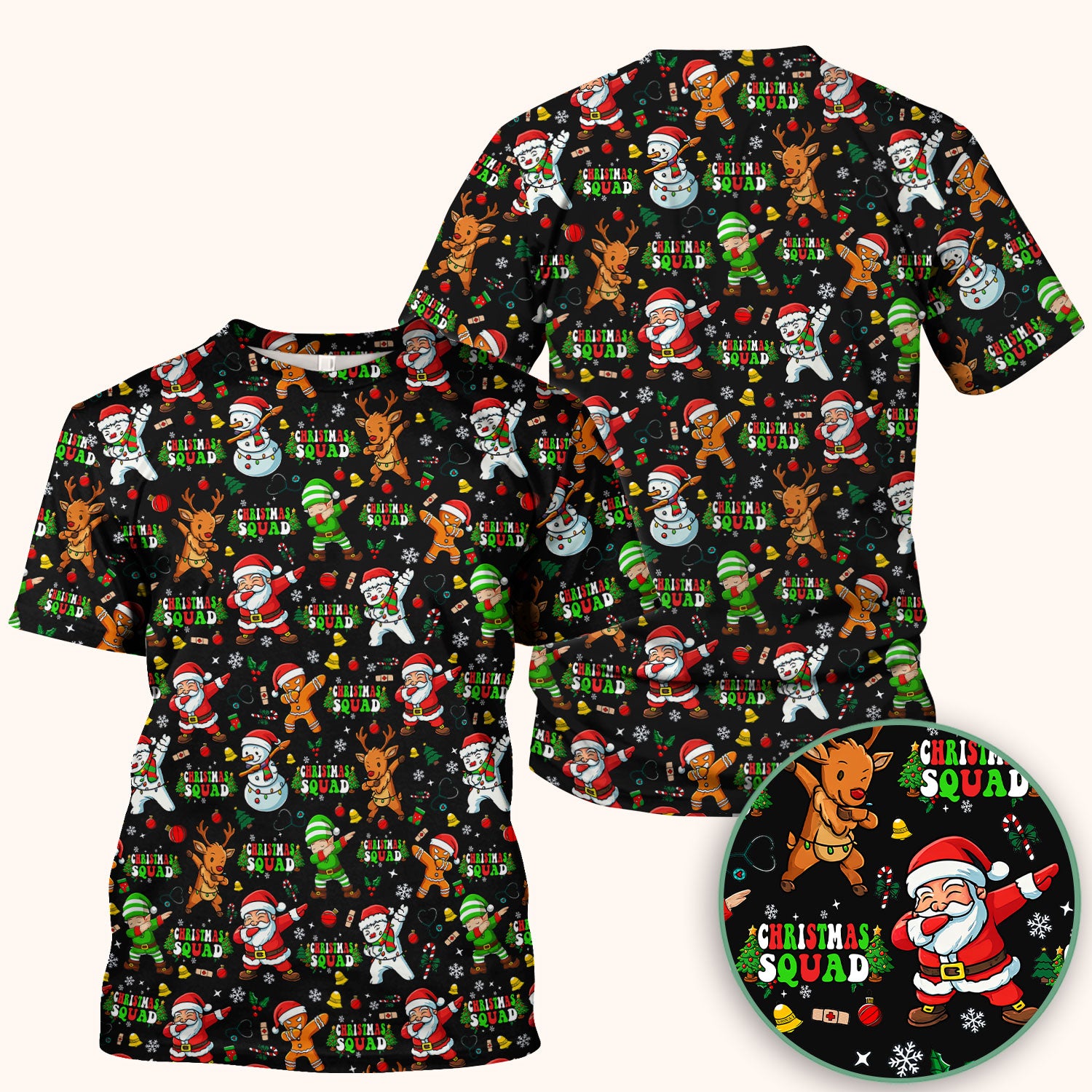 Christmas Squad Scrub Top - Funny Santa & Reindeer Shirt - Cute Holiday Medical Uniform for Nurses, Doctors & Vet Techs