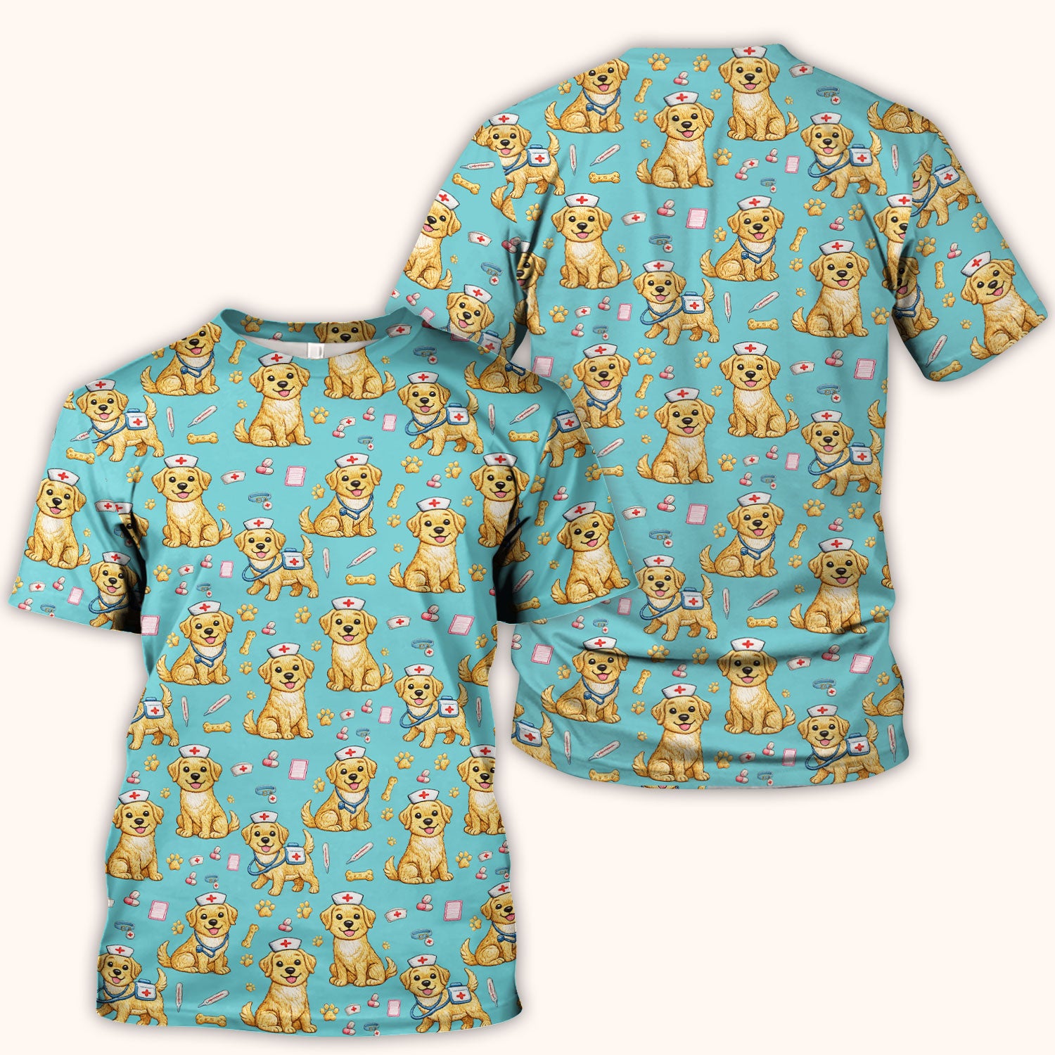 Cute Puppy Nurse Medical Print Scrub Top, Comfortable Scrubs for Nurses