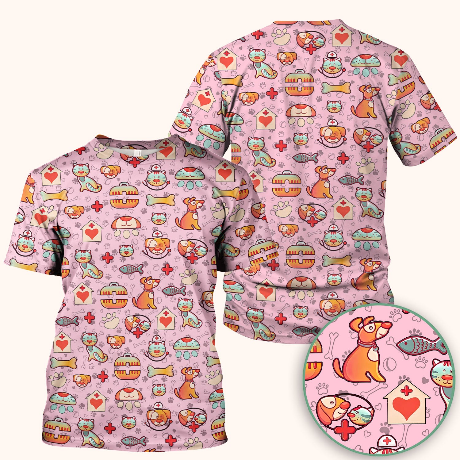 Veterinary Nurse Scrub Top - Cute Cat Dog Paw Print Medical Shirt - Fun Animal Pattern Vet Tech Scrubs for Women RN CNA