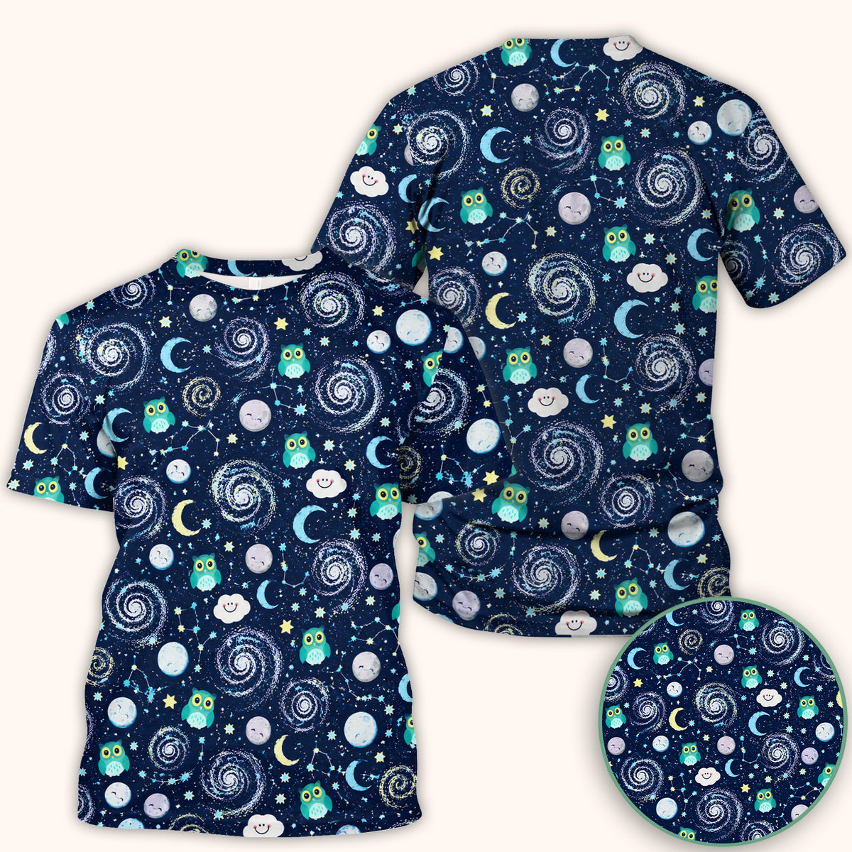 Cute Night Owl Galaxy Pattern Scrub Top, Comfortable Scrubs for Nurses