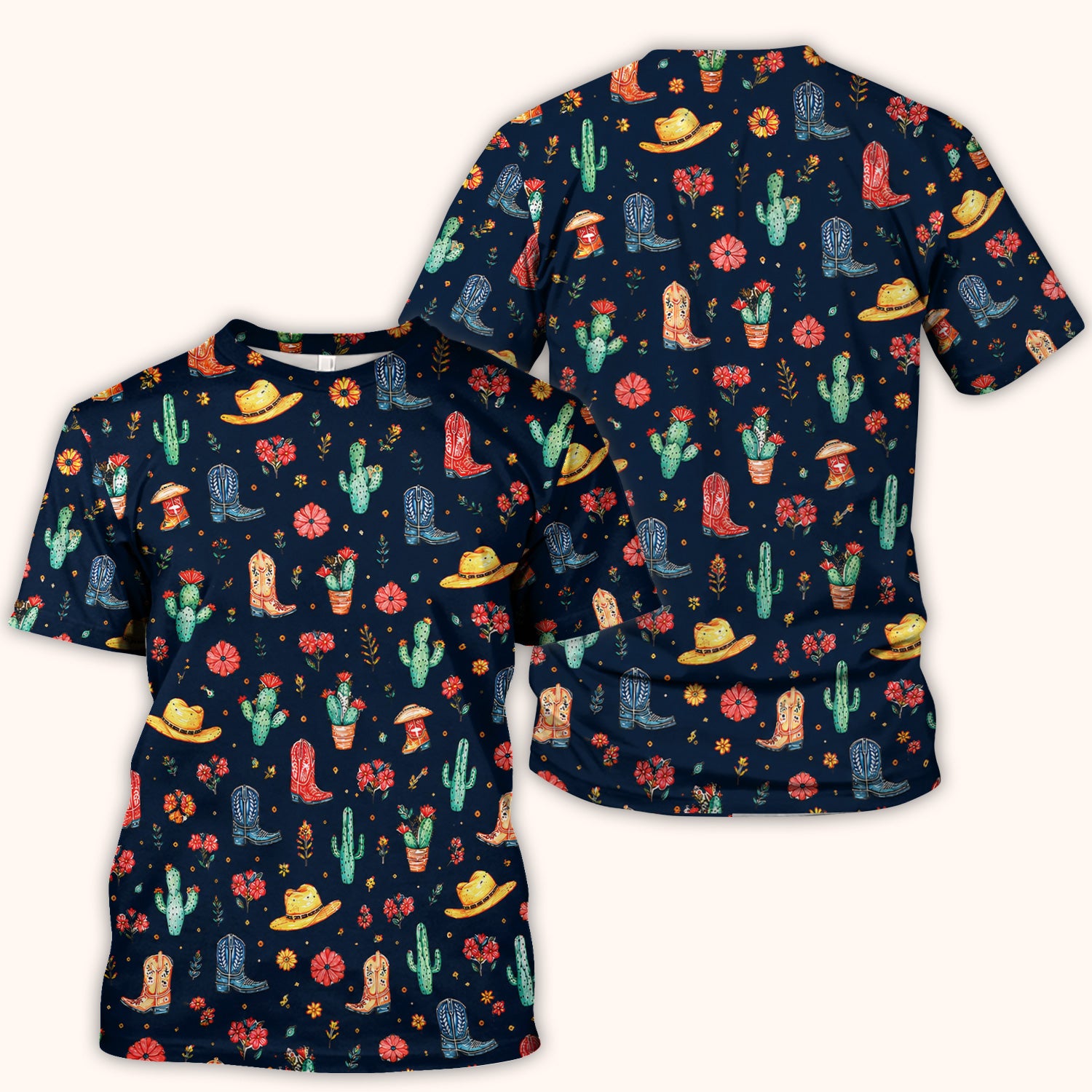 Whimsical Western Cactus Boots Pattern Scrub Top, Breathable Fabrics Nursing Uniform