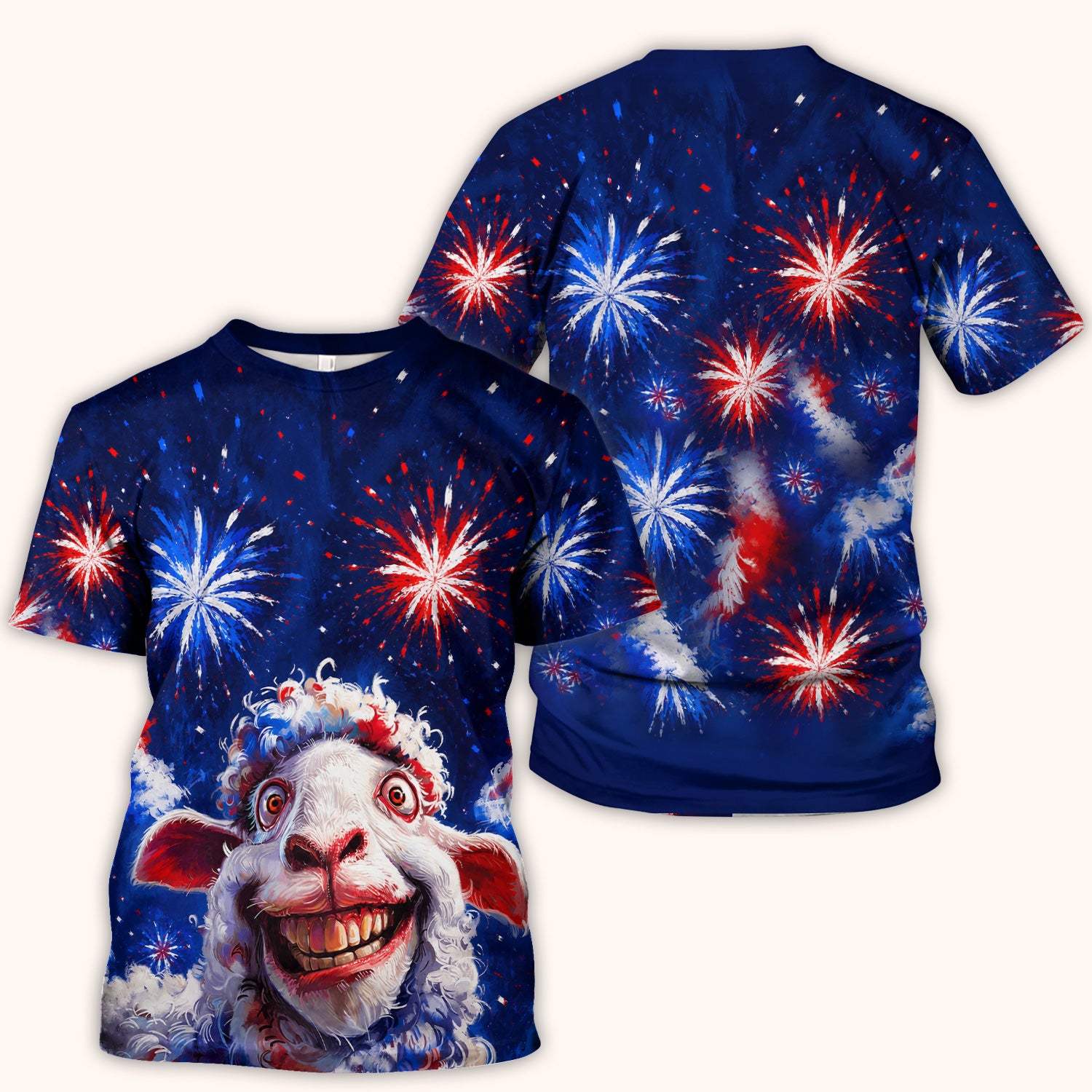 Funny Patriotic Sheep Fireworks Print Scrub Top, Comfortable Scrubs for Nurses