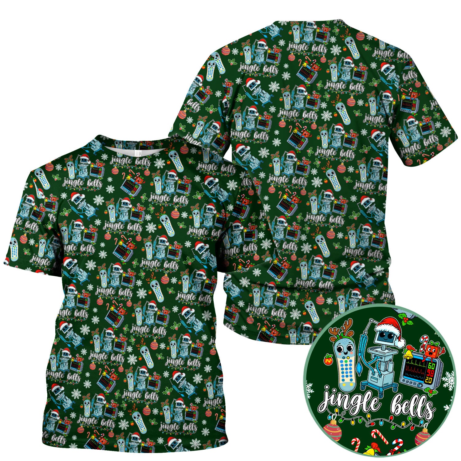 Funny Jingle Bells Holiday Scrub Top - Funny Christmas Scrubs for Nurses - Breathable Fabrics Nursing Uniform
