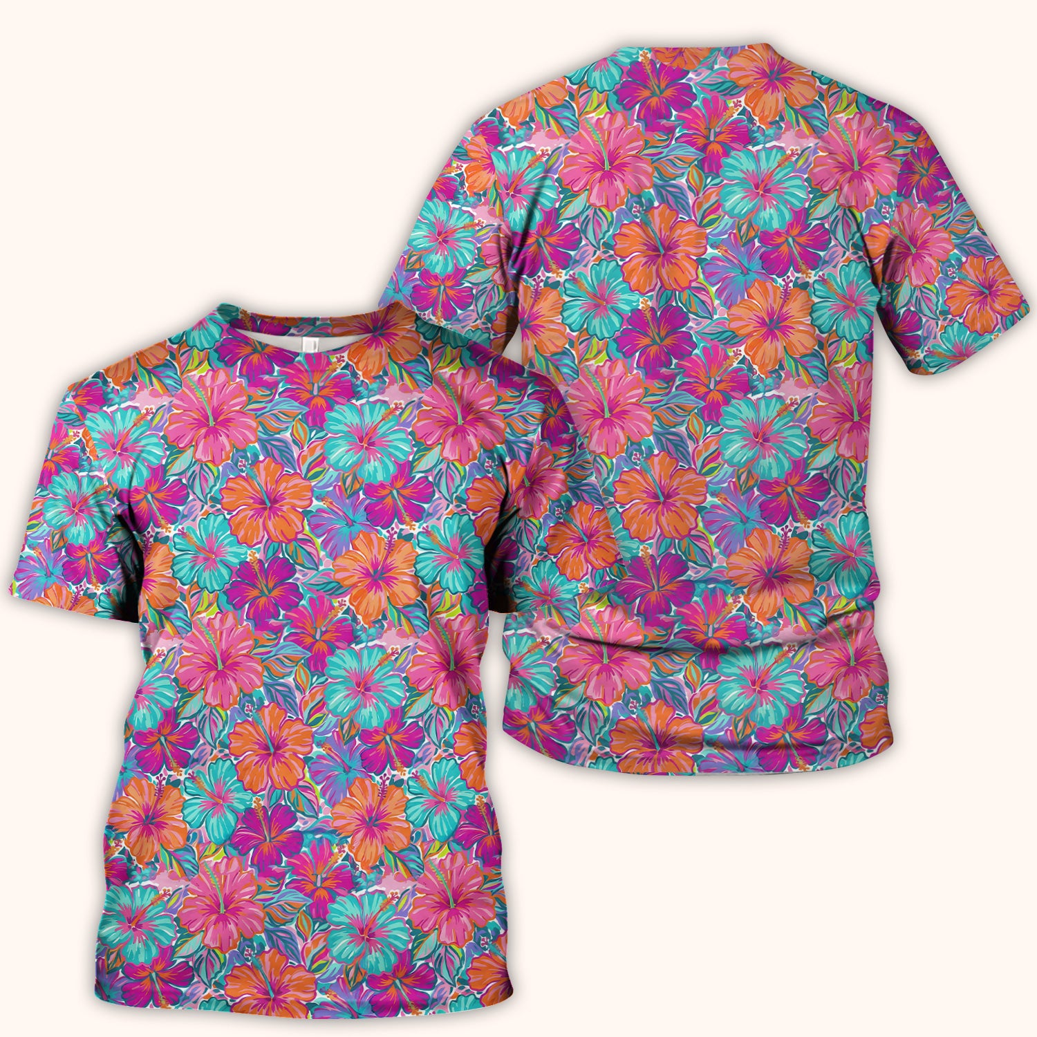 Vibrant Hibiscus Tropical Floral Pattern Scrub Top, Comfortable Scrubs for Nurses