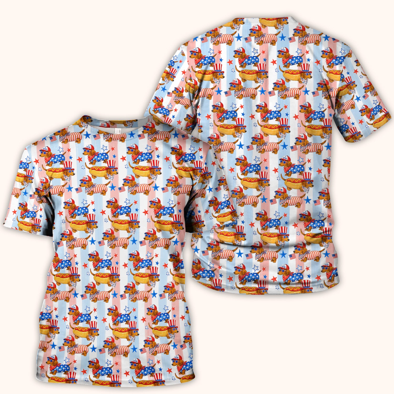 Fourth Of July Dachshund Pattern Scrub Top, Comfortable Scrubs for Nurses