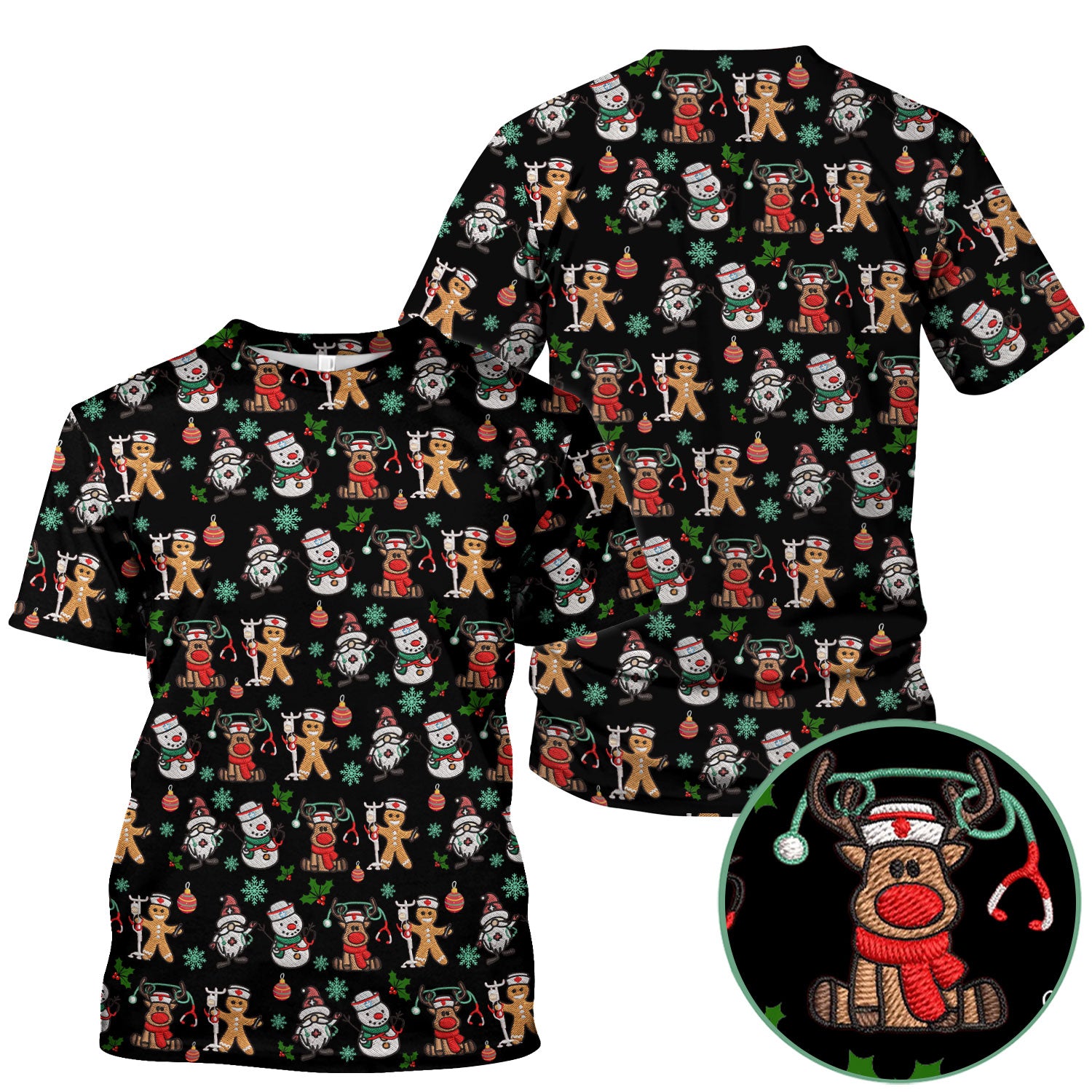 Christmas Gingerbread Scrubs for Women - Comfortable Scrubs for Nurses - Reindeer Santa Med Shirt - Breathable Fabrics Nursing Uniform