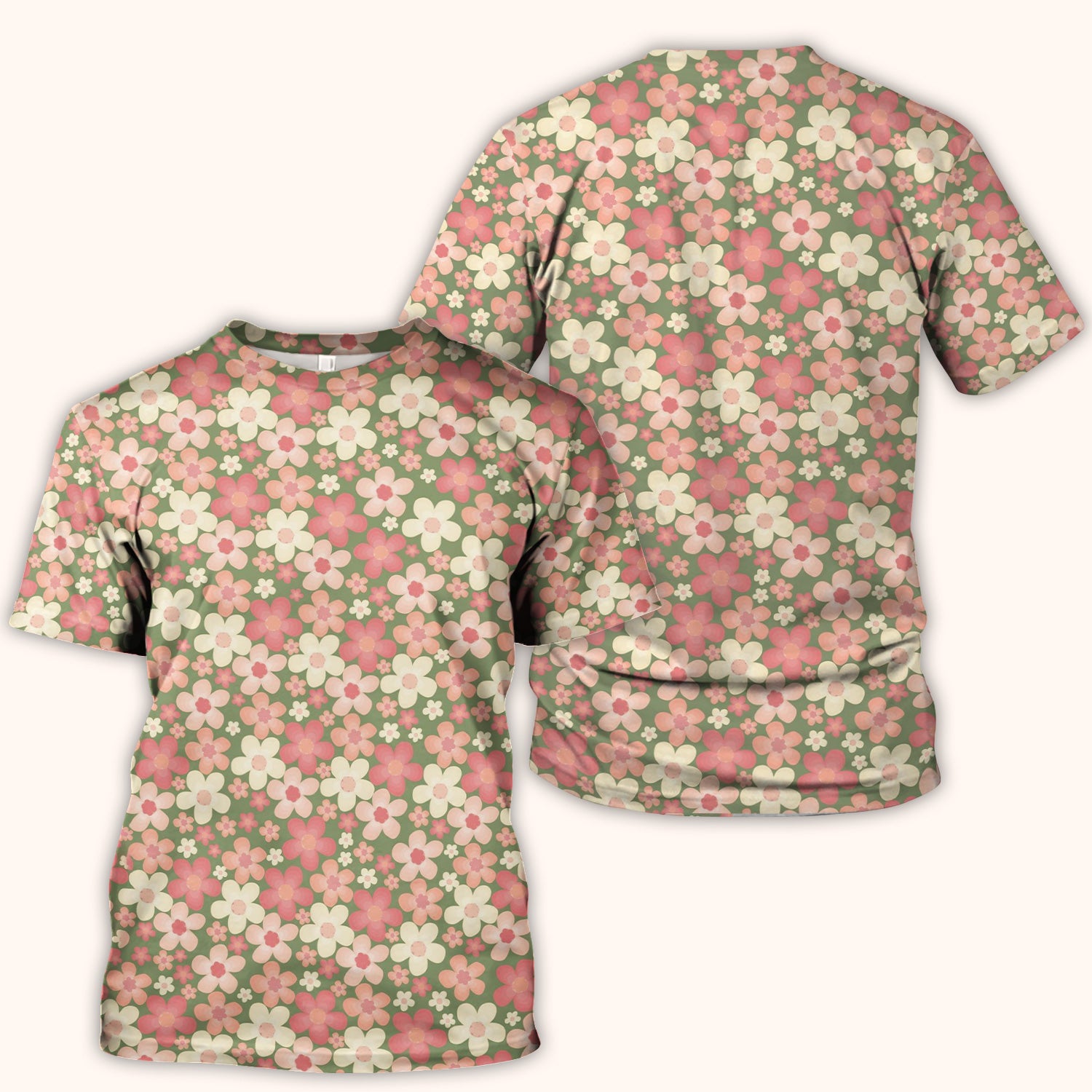 Retro Floral Print Scrub Top, Comfortable Scrubs for Nurses