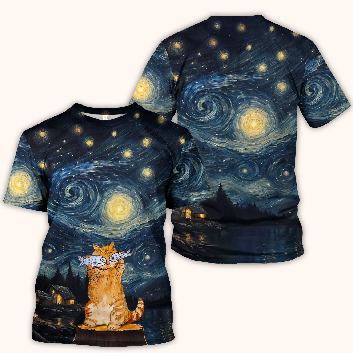 Cat Under Starry Night Sky Art Print Scrub Top, Comfortable Scrubs for Nurses