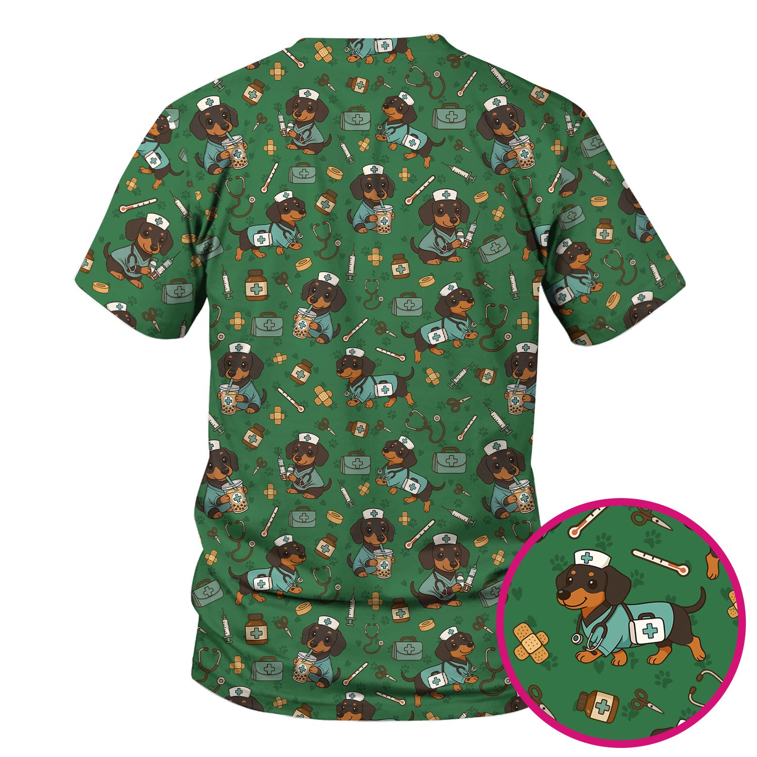 Funny Dachshund Nurse Scrubs - Cute Dog Print Medical Shirt - Holiday Nurse Scrub Top Gift for RN CNA Doctor, Women & Men