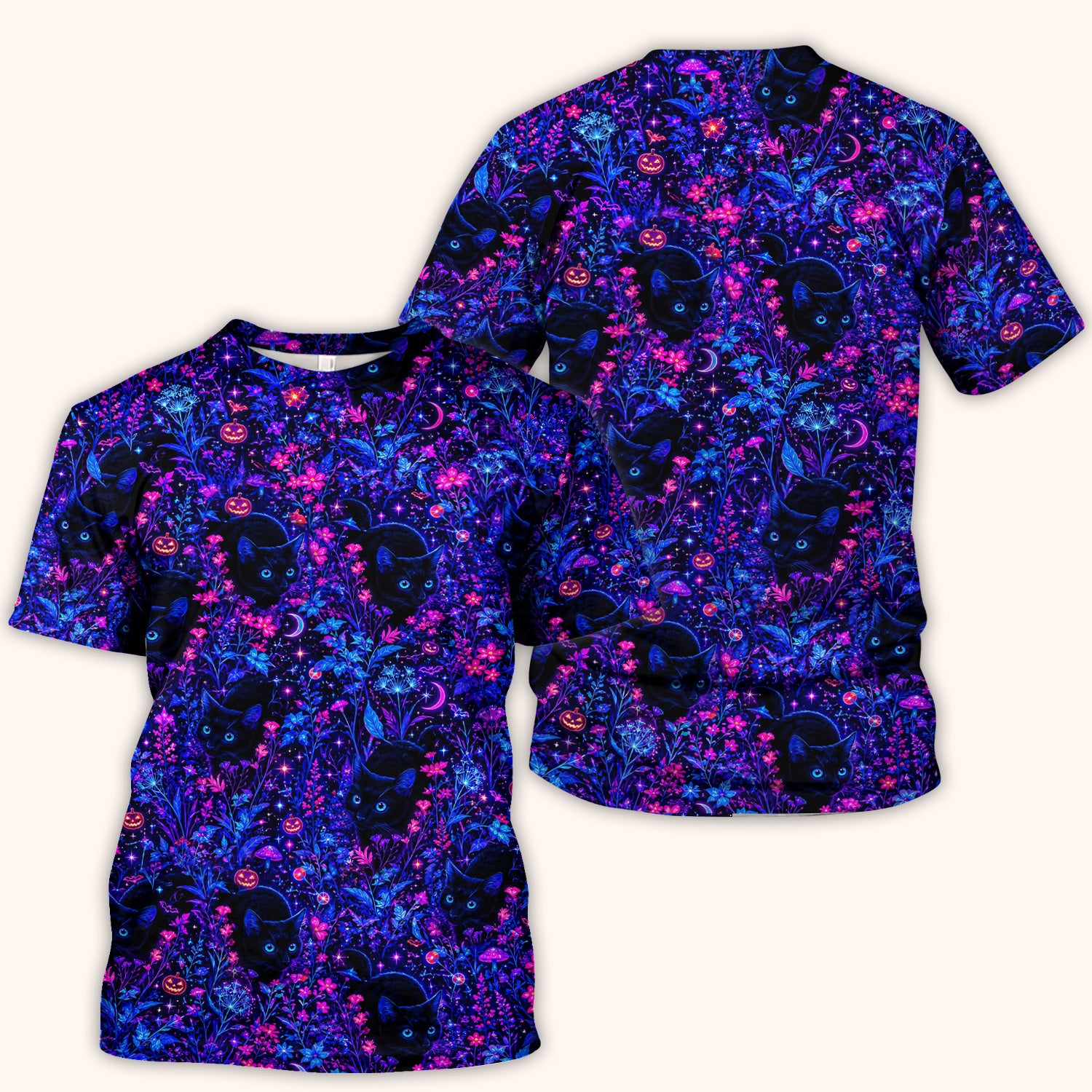Spooky Black Cat Garden Pattern Scrub Top, Comfortable Scrubs for Nurses