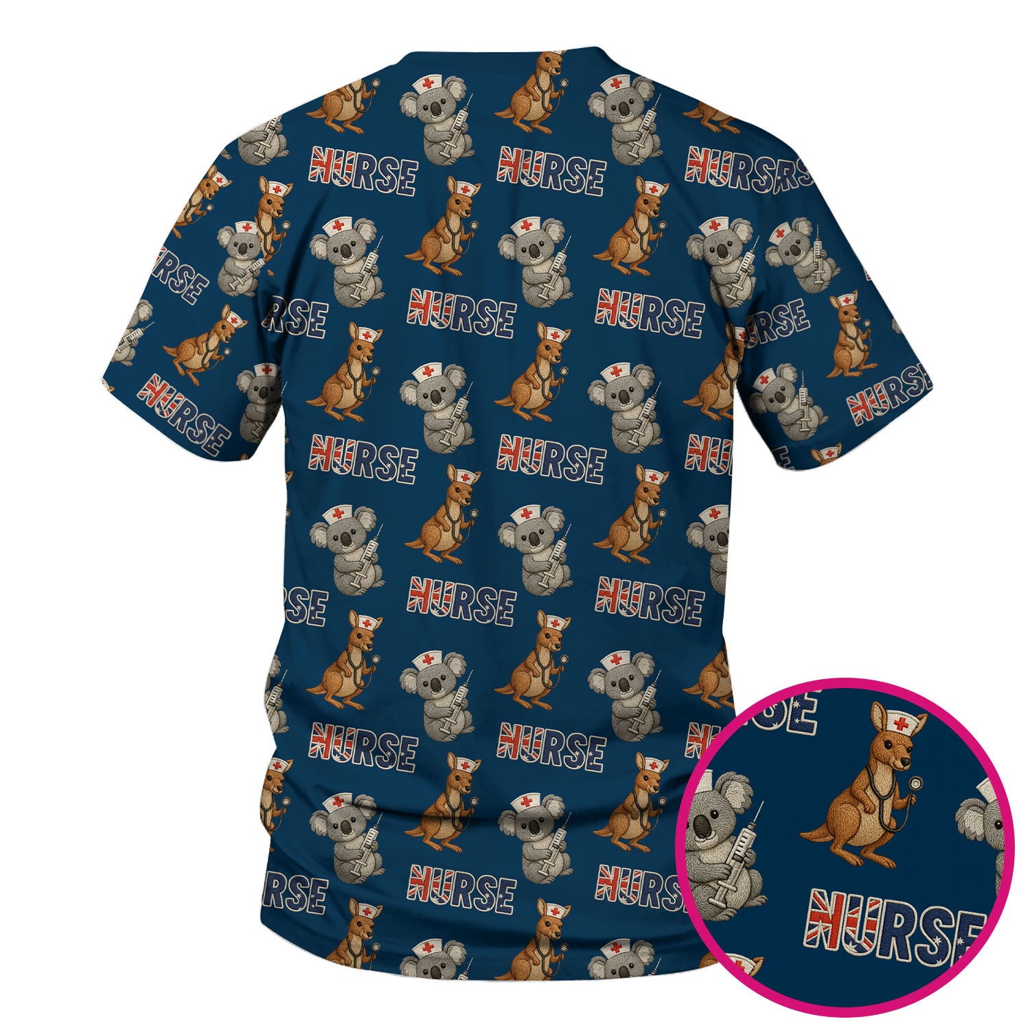 Cute Koala Kangaroo Scrub Top, Australian Nurse Pattern Shirt,  Breathable Fabrics Nursing Uniform