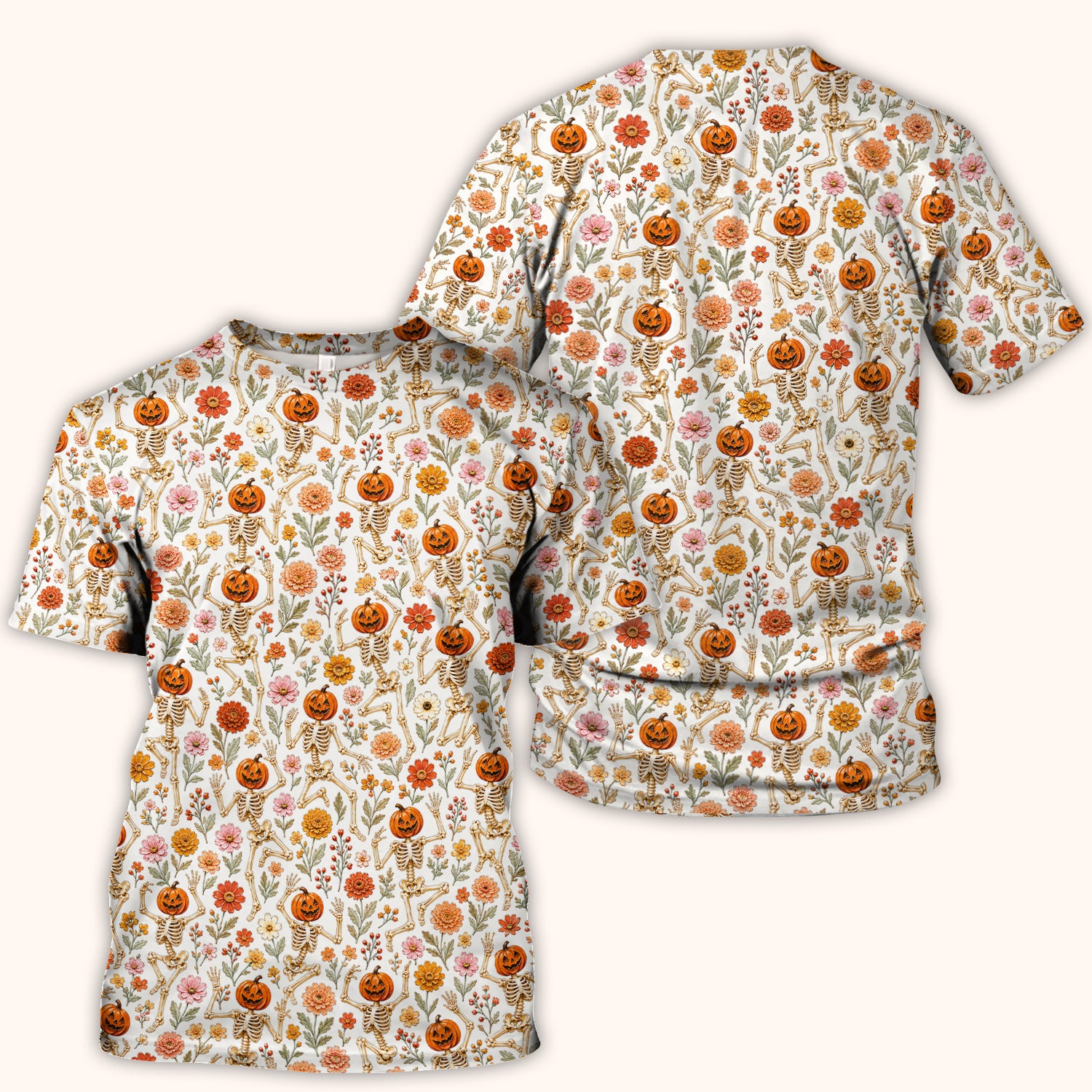 Halloween Pumpkin Skeleton Floral Scrub Top, Comfortable Scrubs for Nurses