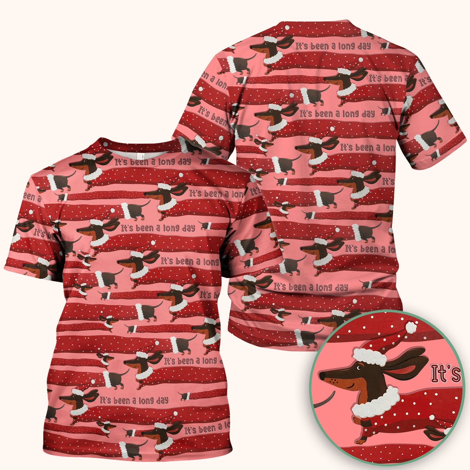 Funny Dachshund Christmas Scrub Top - It's Been a Long Day Shirt - Cute Wiener Dog Holiday Medical Uniform for Women