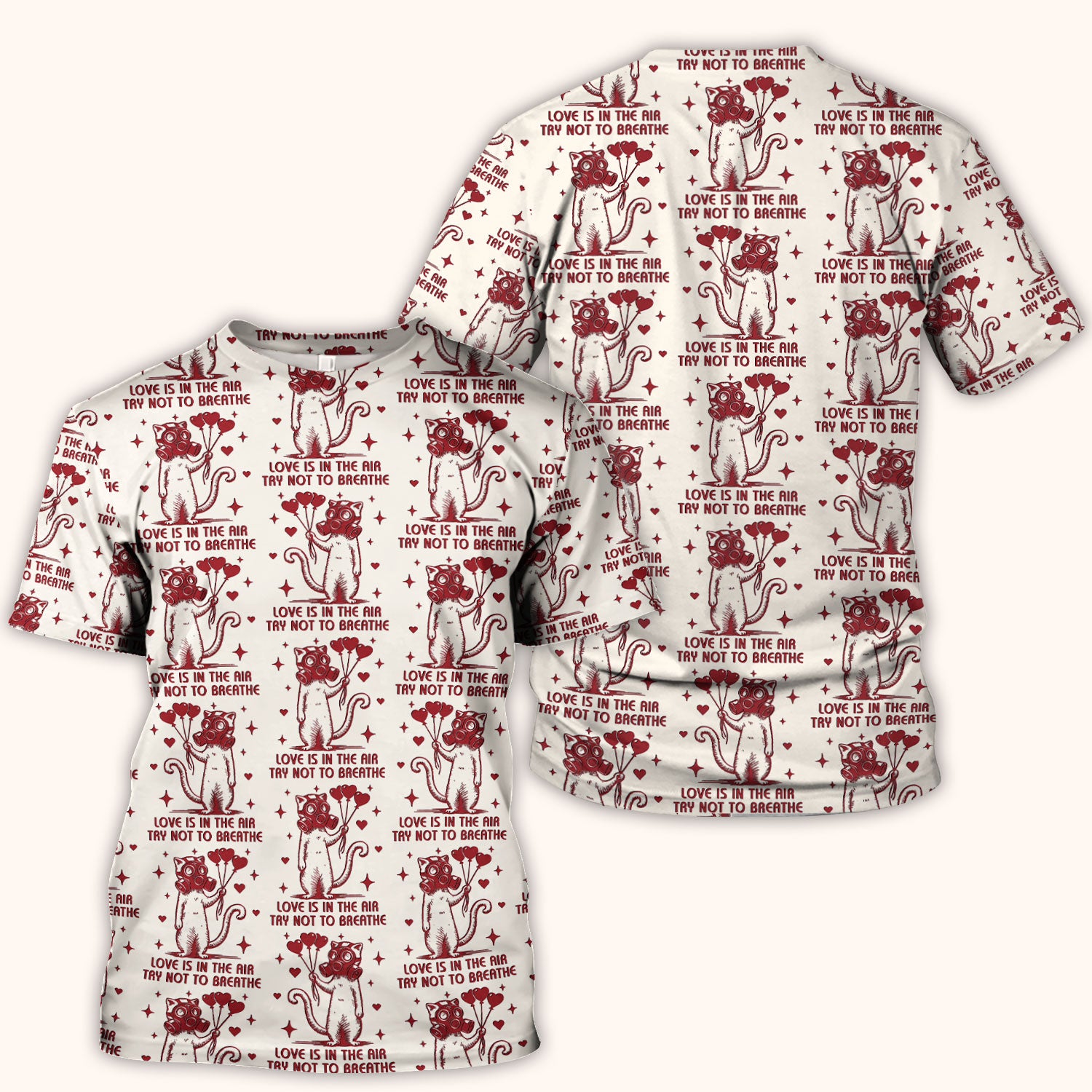 Gas Mask Cat Heart Balloon Valentine Print Scrub Top, Comfortable Scrubs for Nurses