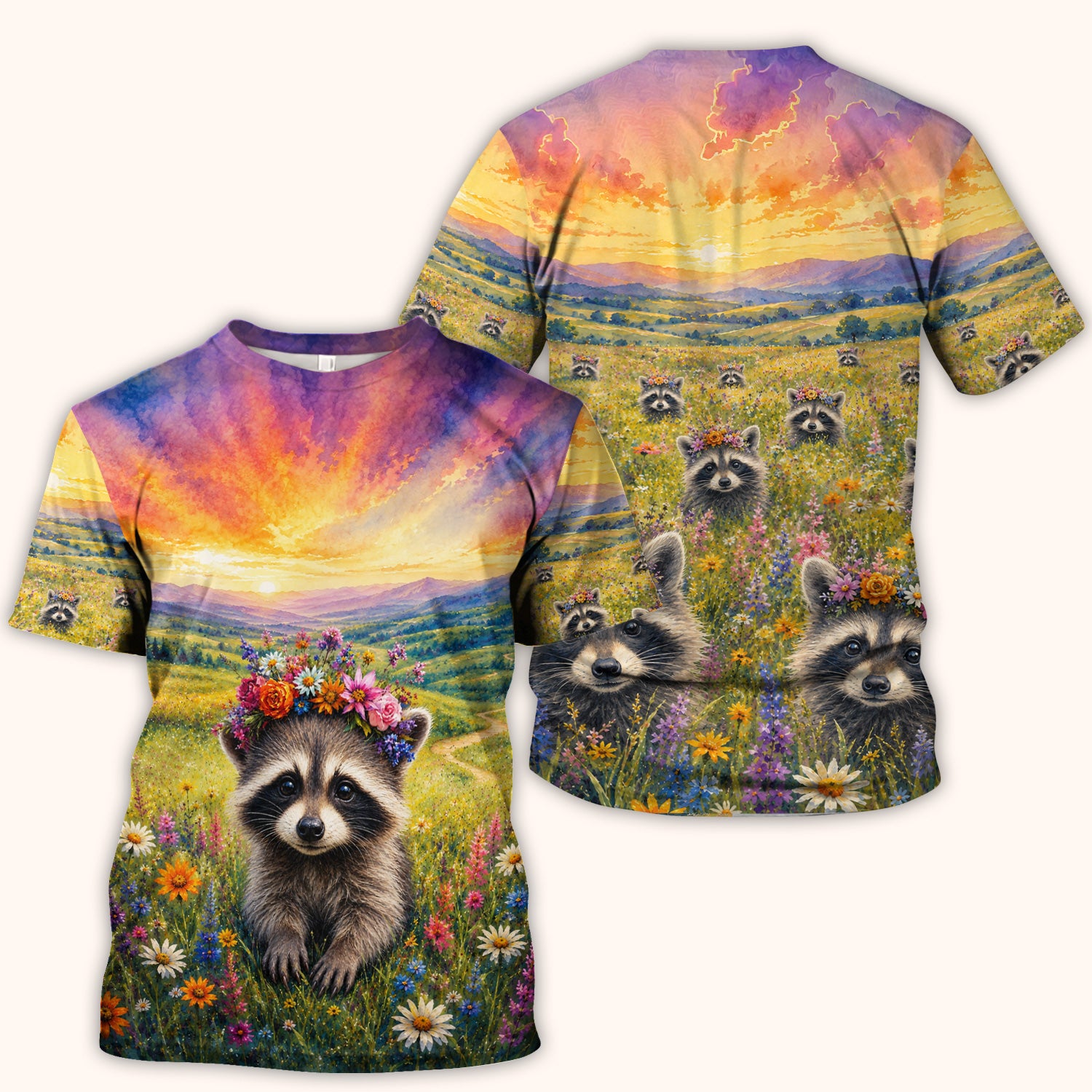 Floral Raccoon Meadow Veterinary Nurse Pattern Scrub Top, Comfortable Scrubs for Nurses