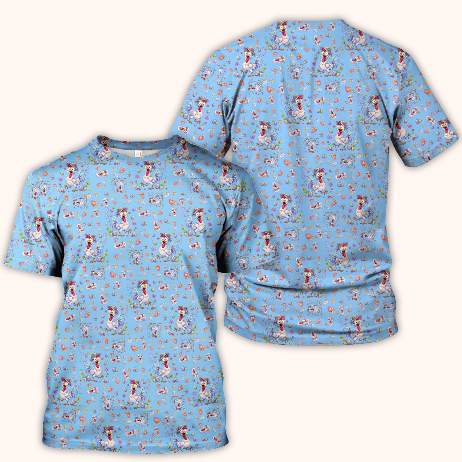 Funny Easter Nurse Chicken Pattern Scrub Top, Comfortable Scrubs for Nurses