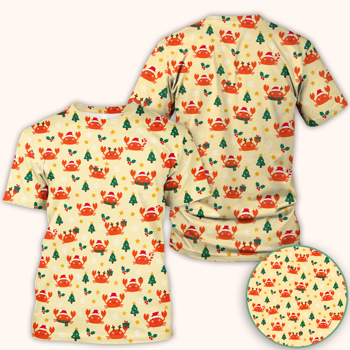 Christmas Crabs And Trees Pattern Scrub Top, Comfortable Scrubs for Nurses