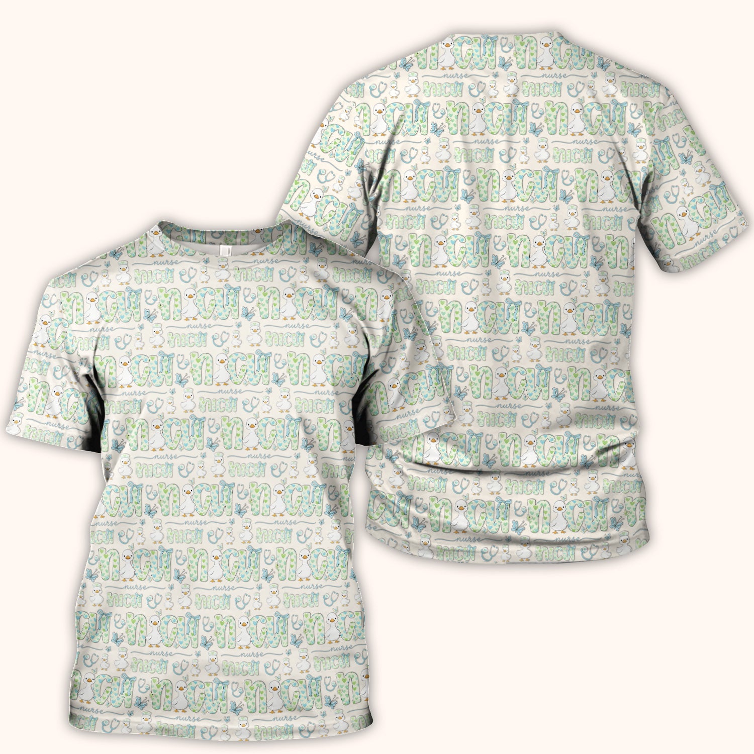 NICU Nurse Duck Pattern Scrub Top, Comfortable Scrubs for Nurses
