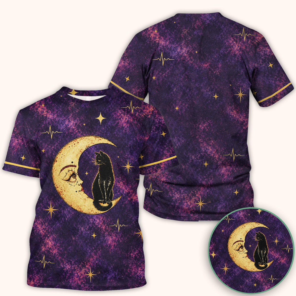 Celestial Nurse Black Cat Crescent Moon Scrub Top, Comfortable Scrubs for Nurses