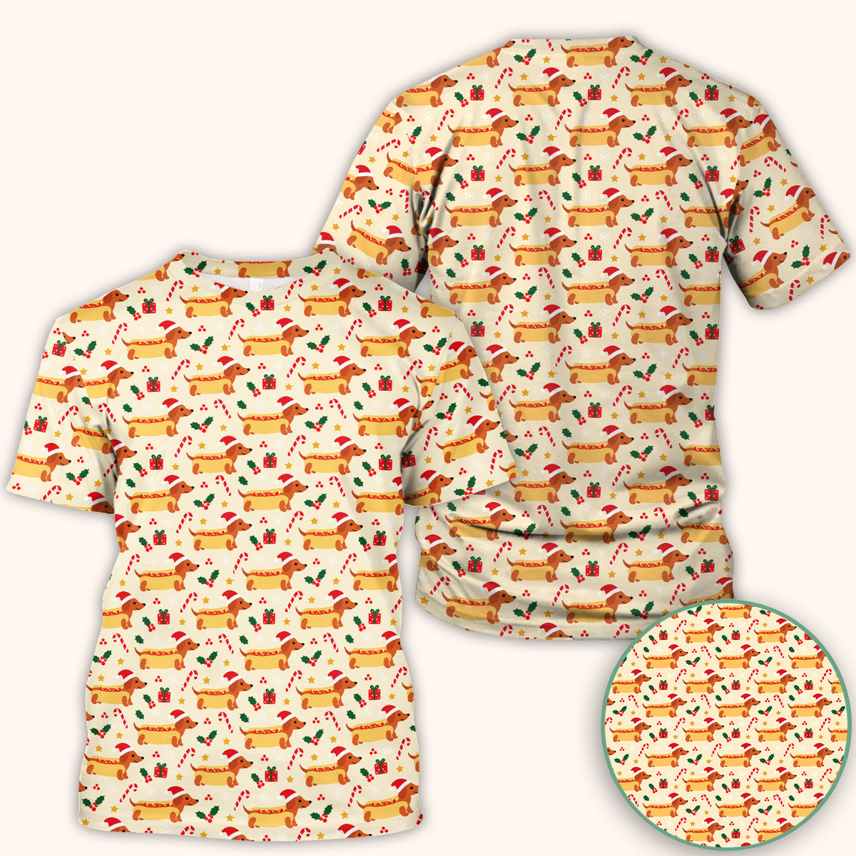 Funny Christmas Dachshund Hot Dog Scrub Top, Comfortable Scrubs for Nurses