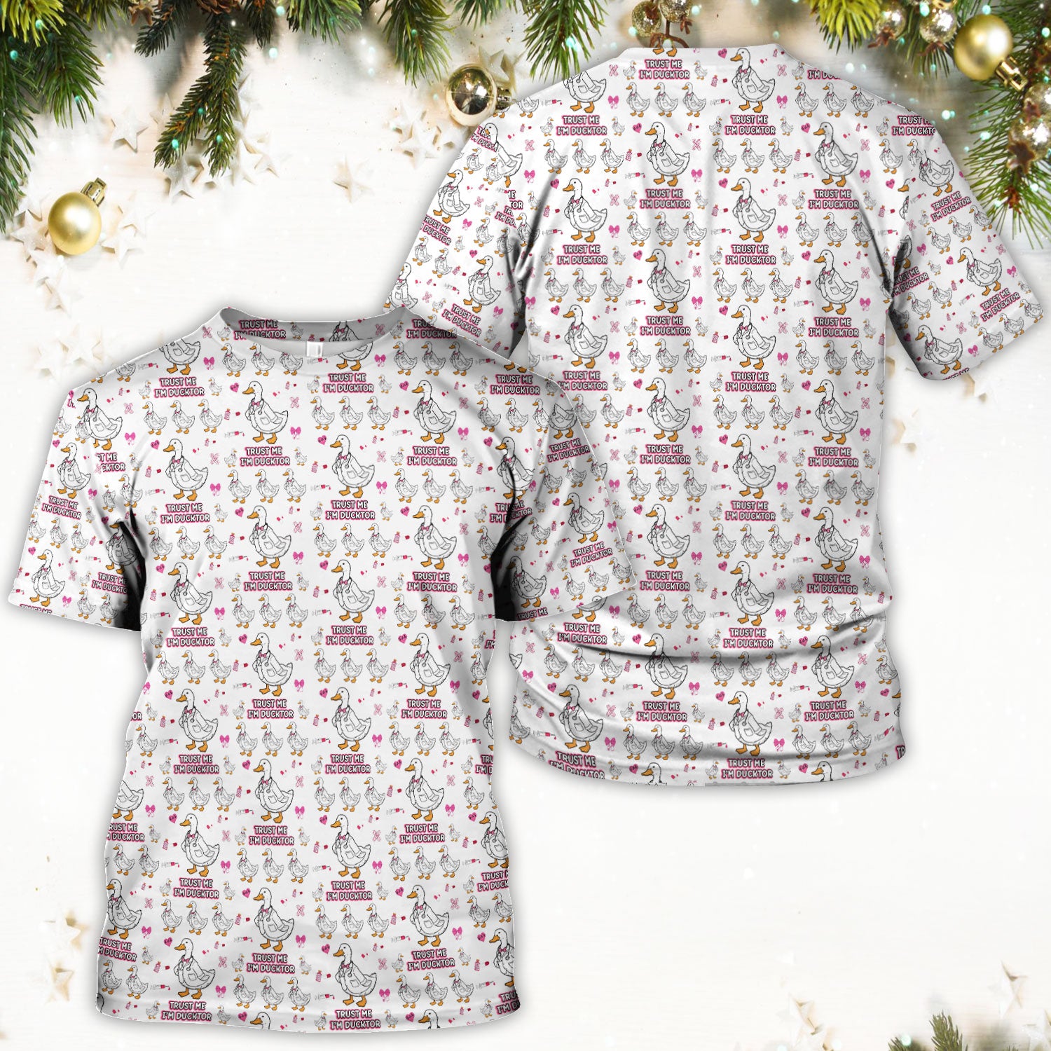 Trust Me I'm Ducktor Scrub Top, Funny Duck Pattern Scrub Shirt, Breathable Fabrics Nursing Uniform For Women