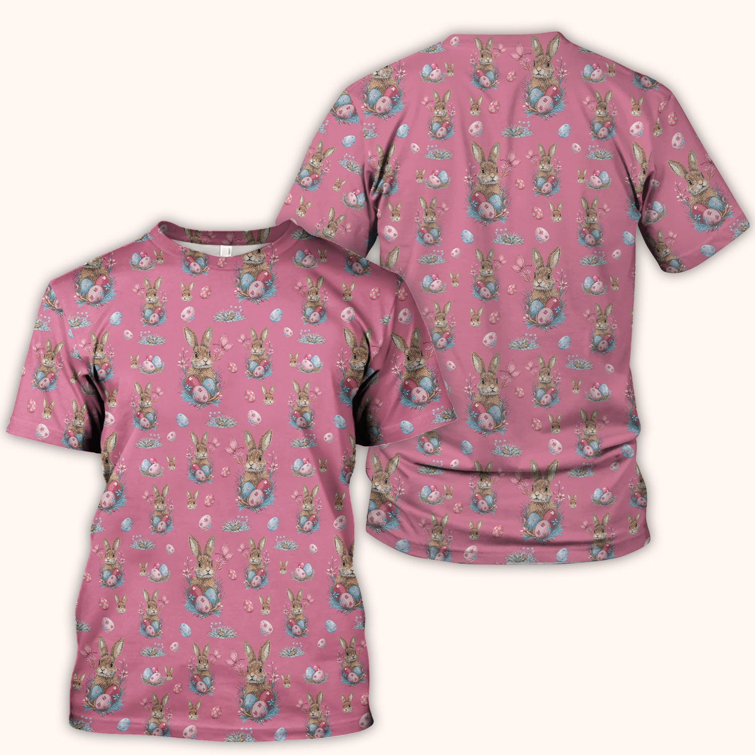Pastel Easter Bunny Nest Pattern Scrub Top, Comfortable Scrubs for Nurses