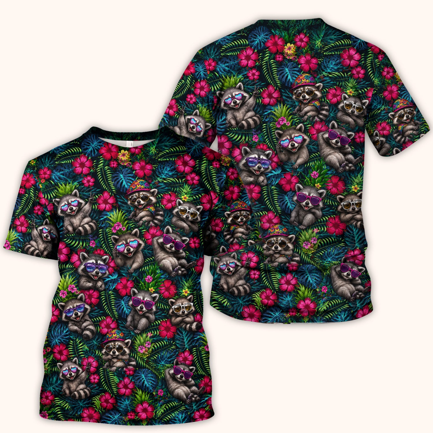 Tropical Raccoon Nurse Floral Pattern Scrub Top, Comfortable Scrubs for Nurses
