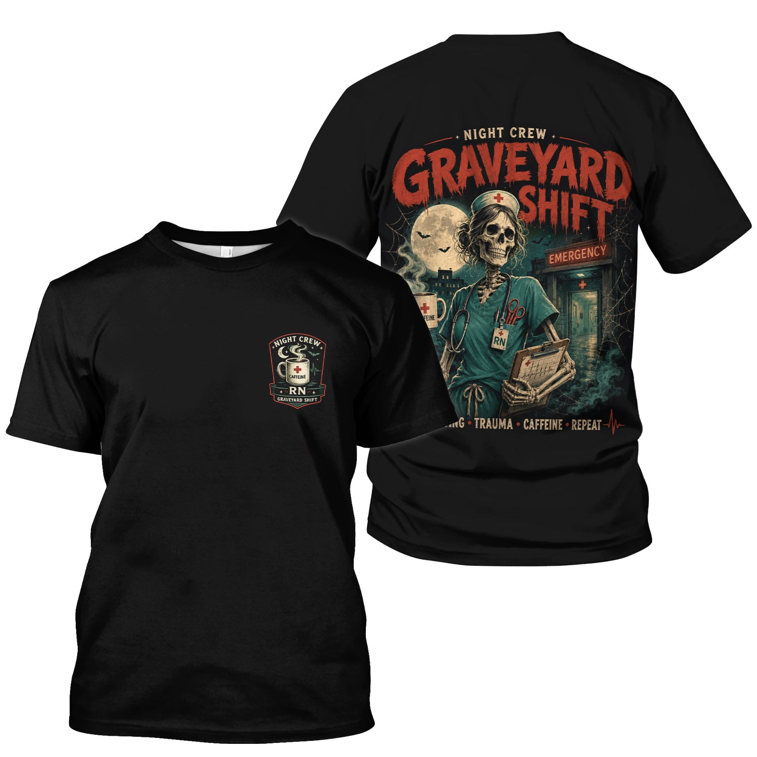 Spooky Graveyard Shift Skeleton Nurse Scrub Top, Comfortable Scrubs for Nurses