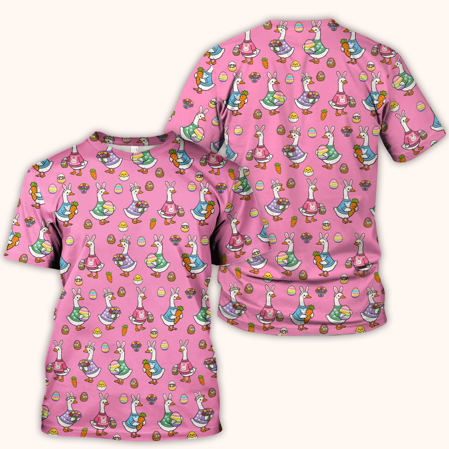 Cute Easter Goose Pattern Scrub Top, Breathable Fabrics Nursing Uniform