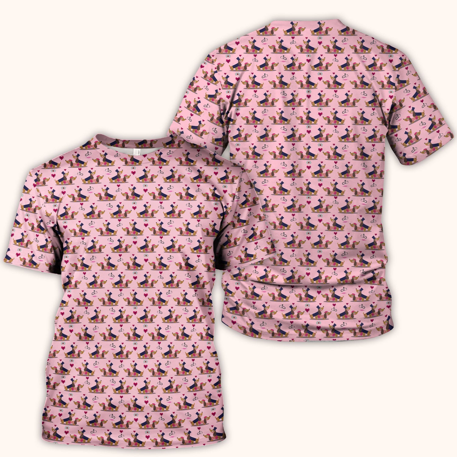 Cute Dachshund Valentine Nurse Scrub Top - Funny Gift for Women