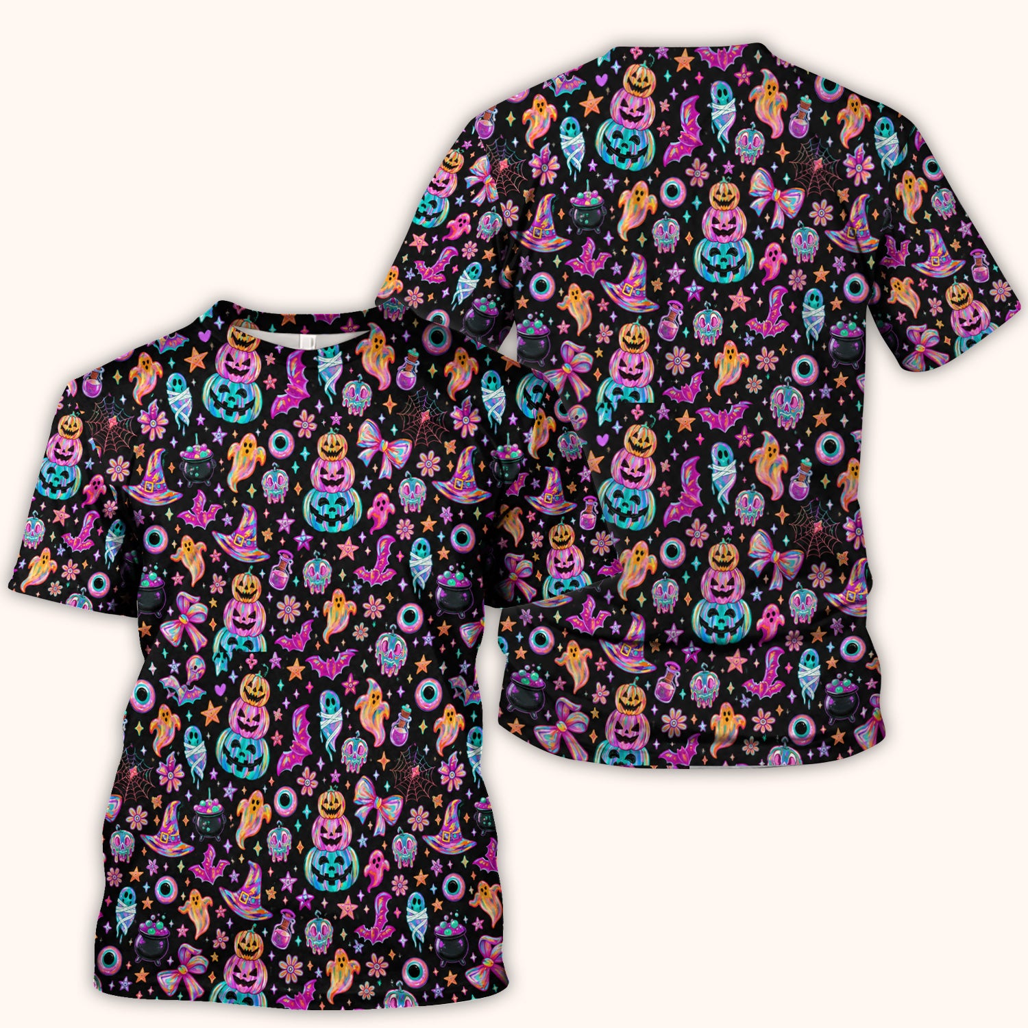 Halloween Ghost with Pumpkin Bat Print Scrub Top, Comfortable Scrubs for Nurses